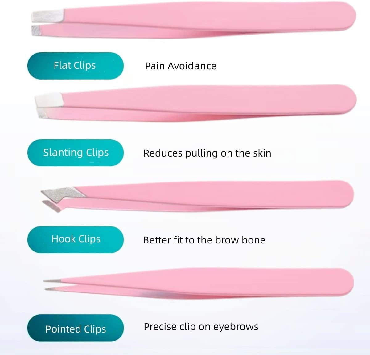 Set of 4 Eyebrow Tweezers, Flat, Slanted, Pointed and Hooked 4 Tweezers for Eyebrow Trimming, Professional Stainless Steel Tweezers for Eyebrow Trimming, Blackhead Trimming, Beard Trimming and More image number 1
