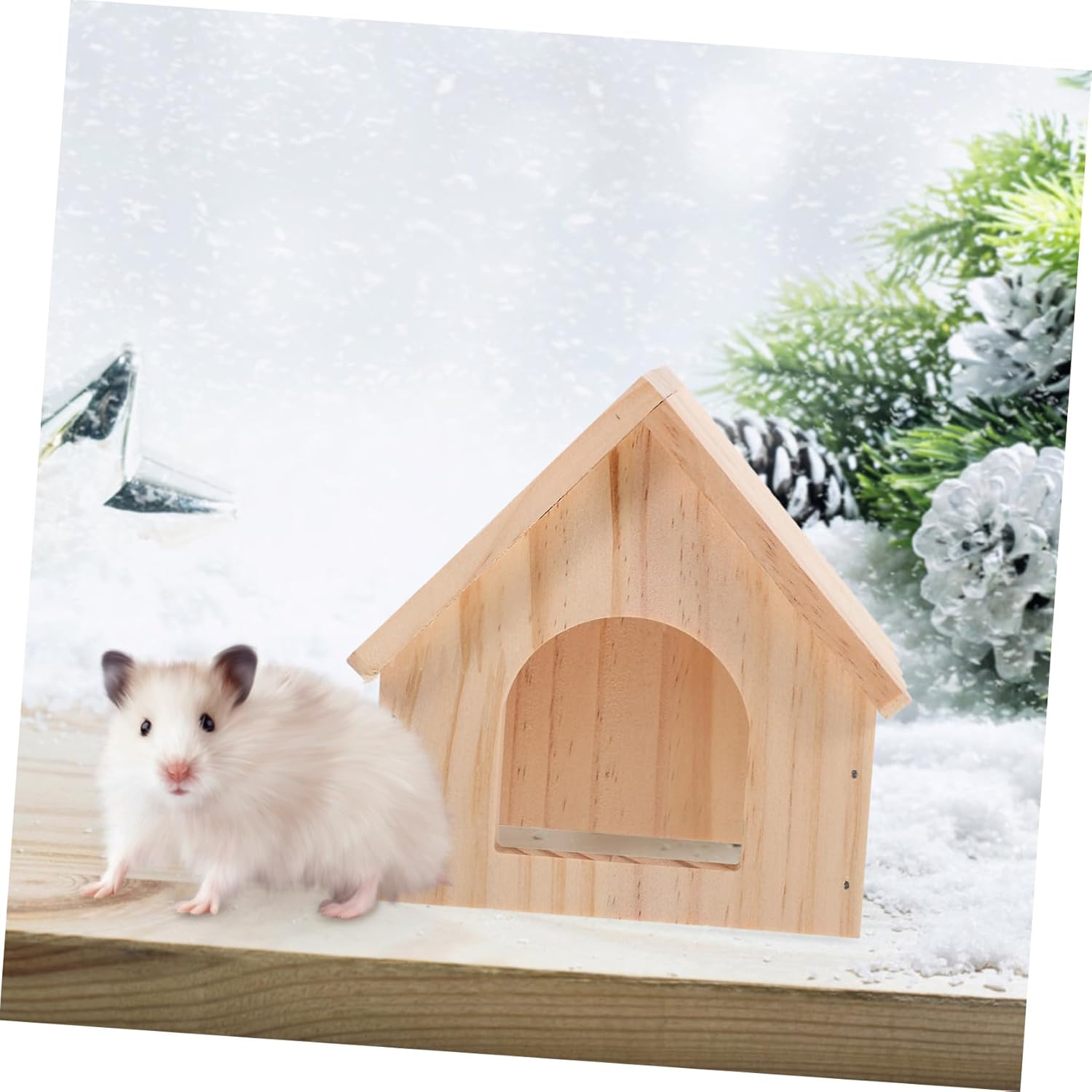 CVUTOVO Hamster Wooden Hideout and Guinea Pig Hideout Wood Small Animal Hut Natural Solid Wood Small Pet Hut Shelter for Hamsters and Guinea Pigs image number 4