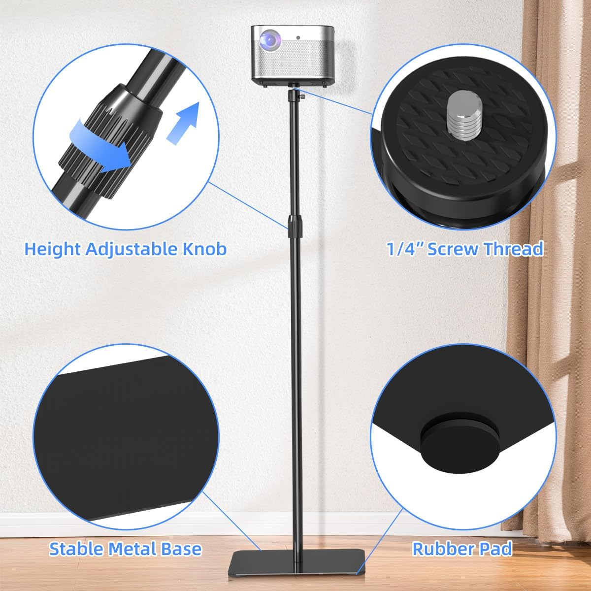 Suptek Projector Stand 360&deg;Swivel, Height Adjustable 39.9-54.5Inch, Mini Projector Mount Bracket, Compatible with Home Office Video Vlog DVR Camera, PR001F image number 4