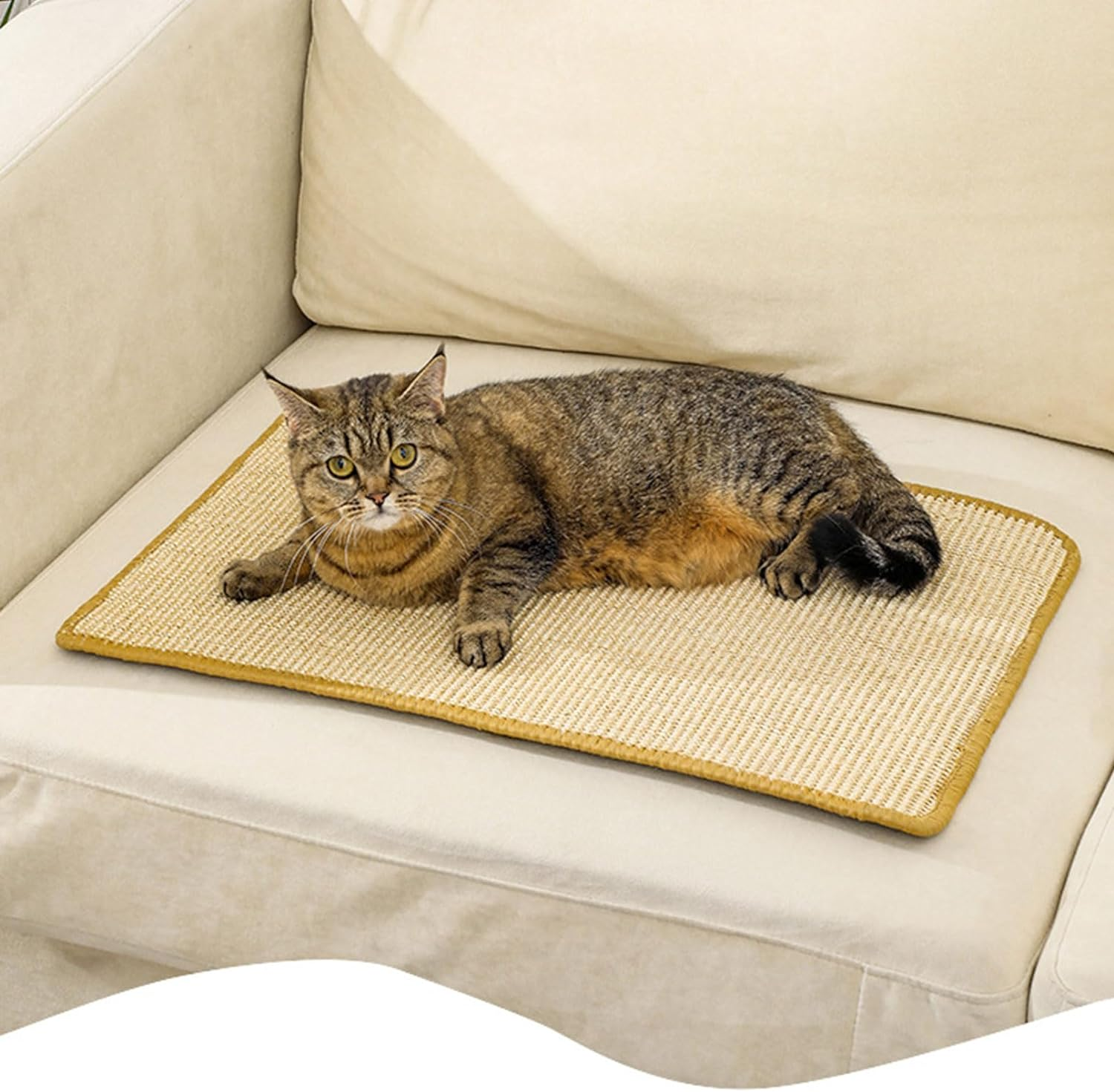 Cat Scratcher Mat, Natural Sisal Cat Scratch Mats, Horizontal Cat Floor Scratching Pad Rug, Protect Carpets and Sofas (Nature Rectangle 40X60Cm) image number 3