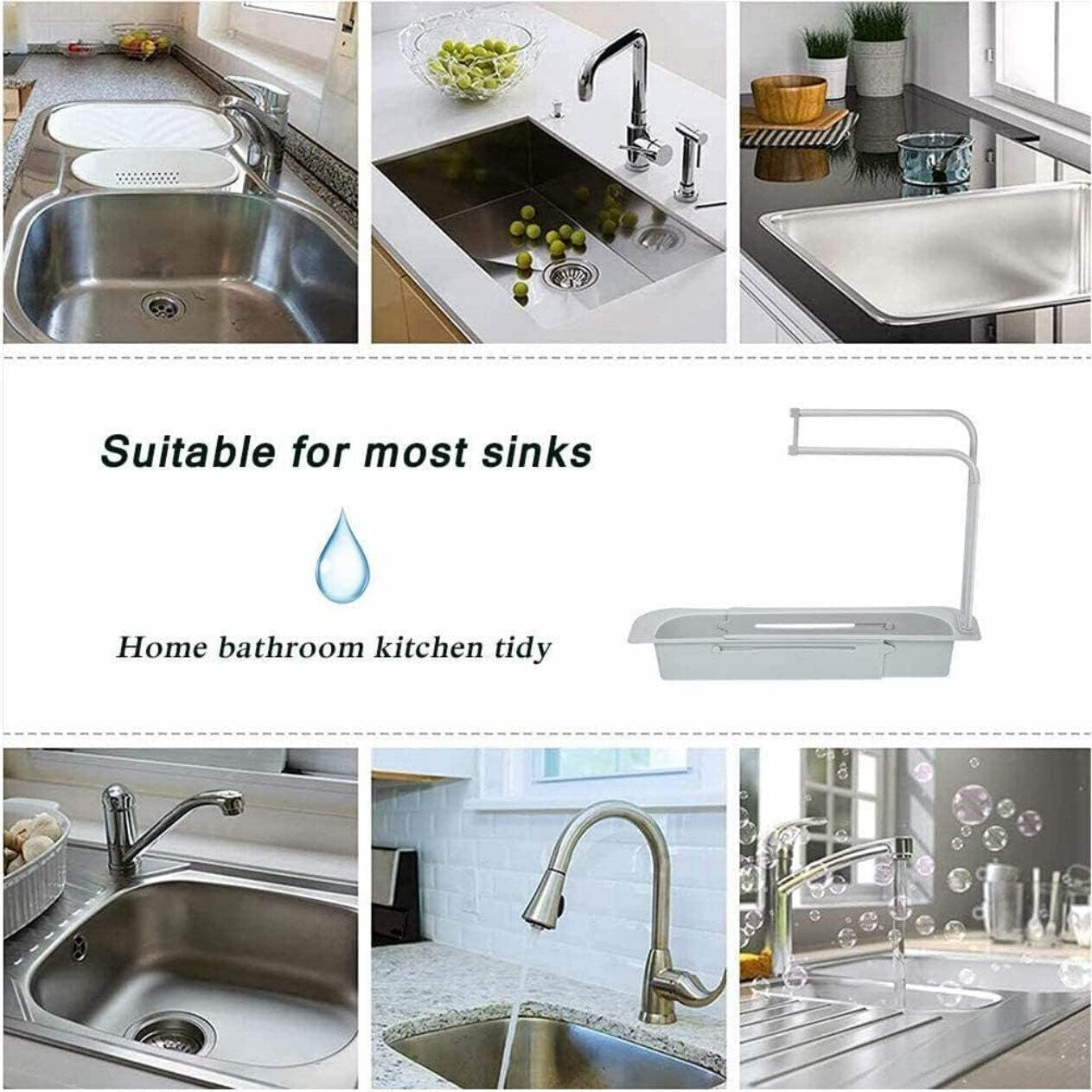 Telescopic Sink Rack Holder Expandable Storage Drain Basket Home Kitchen Kit, Multifunctional Drain Basket, Durable PP Material - Blue image number 2