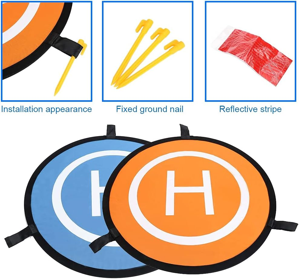 Drone Landing Pad 75Cm/30Inch by MMOBIEL &ndash; Universal Waterproof Pad Double-Sided &ndash; RC Drones Quadcopter Landing Mat &ndash; Universal Compatibility with DJI, Hubsan, Etc. &ndash; Incl. Reflection Tape and Pins image number 4