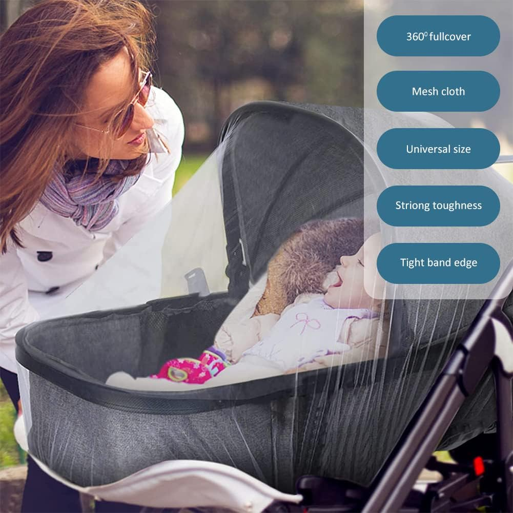 Universal Mosquito Net, Universal Insect Protection, Pram Hook, Breathable Fly Net, Pram Mosquito Net, Insect Protection, Mosquito Net, for Prams, Travel Cot, Baby Beds, Tear-Resistant and Washable image number 6