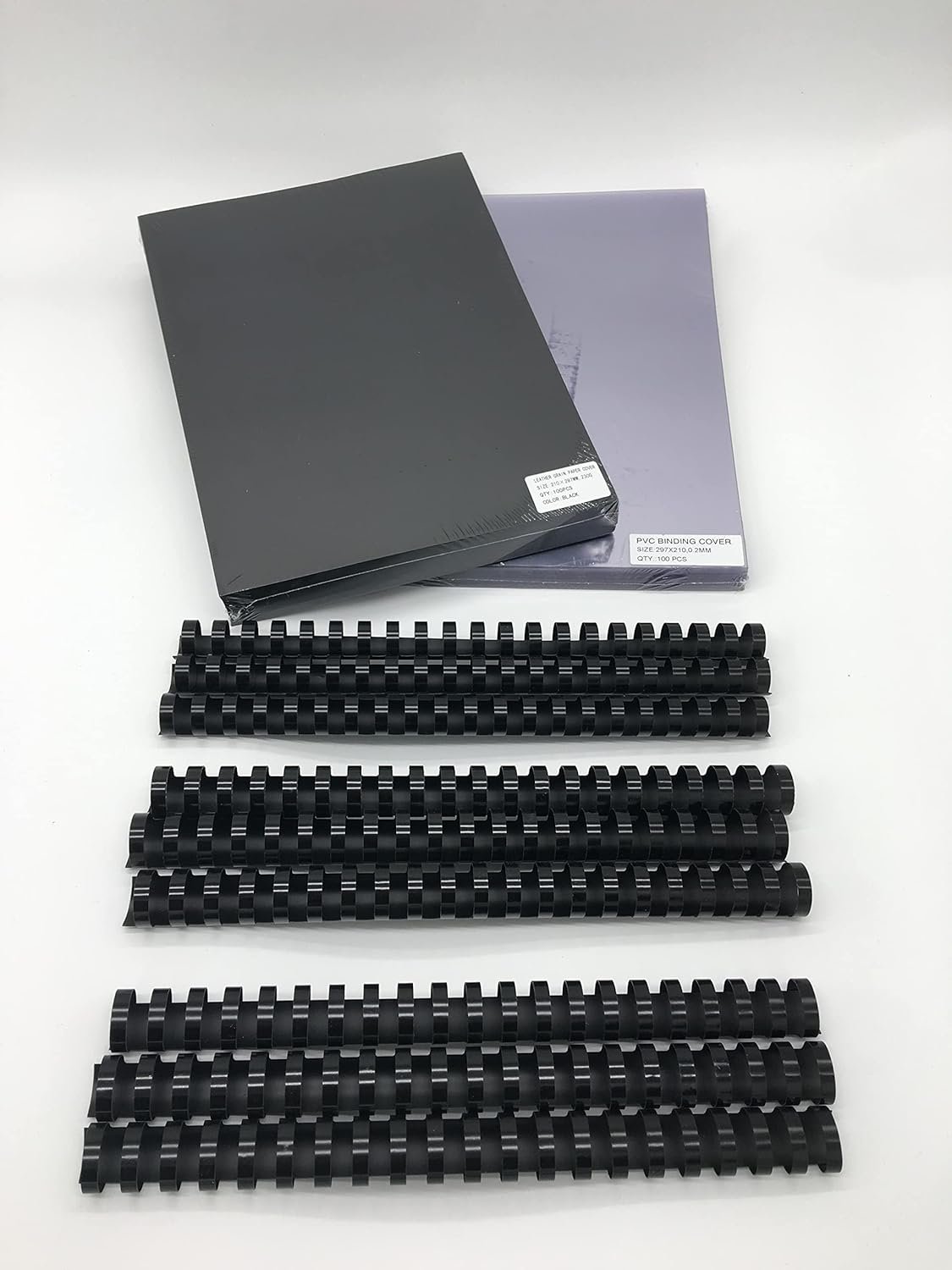 25X A4 Clear Cover 200 Micron + Leathergrain 230Gsm + Binding Comb (12/14/16/19Mm) Black