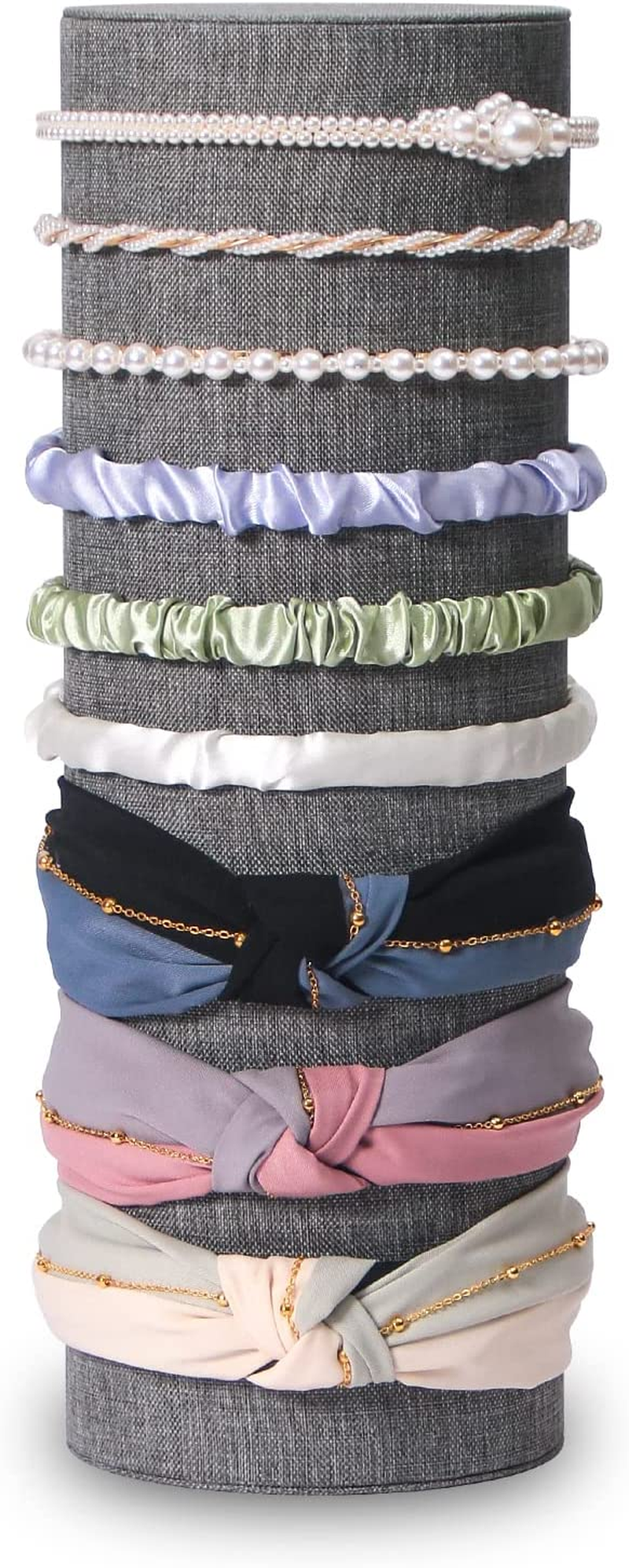 Coward Vertical Beige Headband Holder Organizer, Headband Organizer Display Stand,Hairband Storage Tower for Women Girls (Beige Velvet)