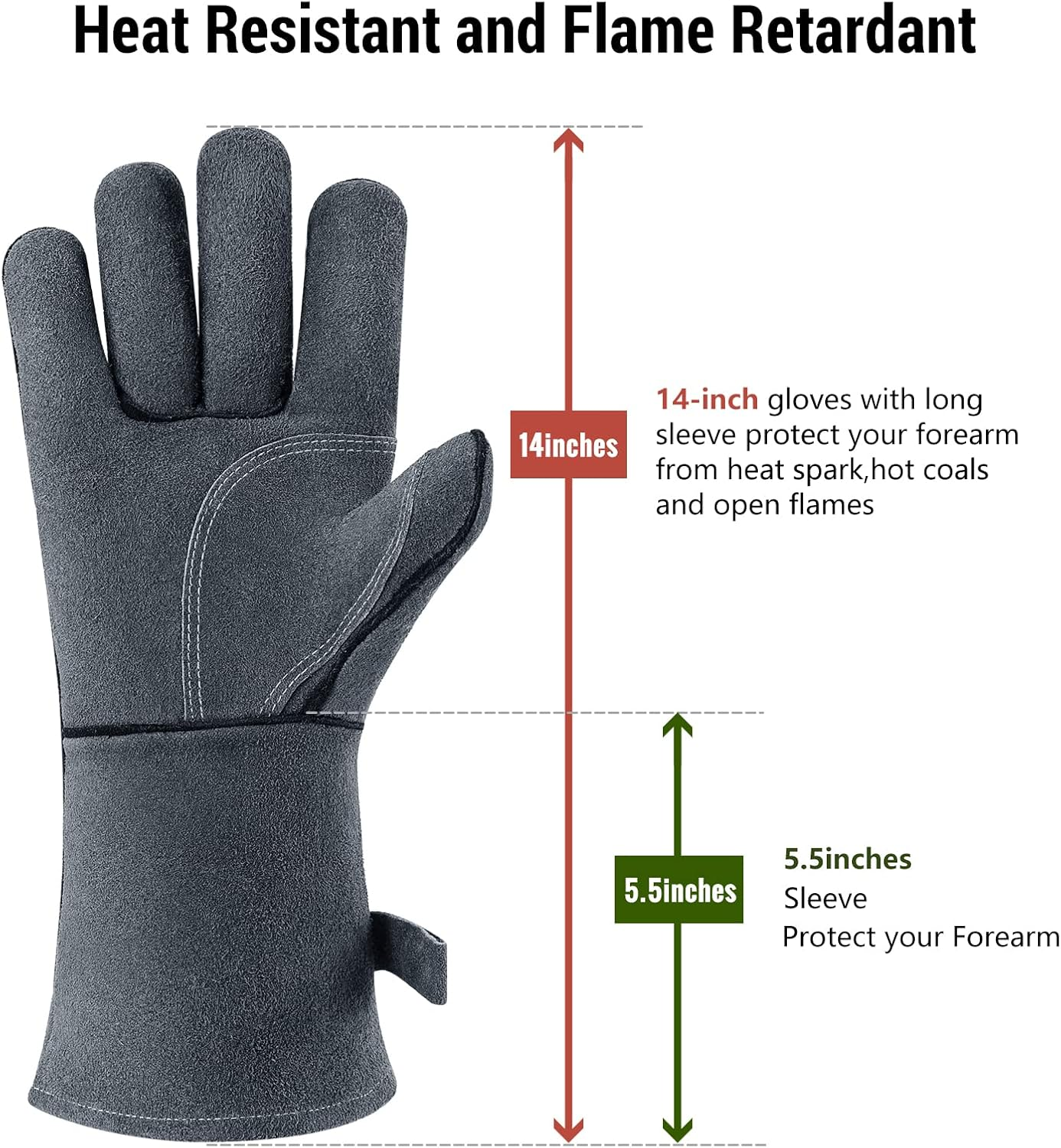 OZERO 932&deg;F Heat Resistant Forge Welding Gloves: 16 Inches Cowhide Leather Long Sleeve & Insulated Lining Grill Gloves for Barbecue/Tig Welder/Oven/Fireplace/Wood Stove/Animal Handling image number 6