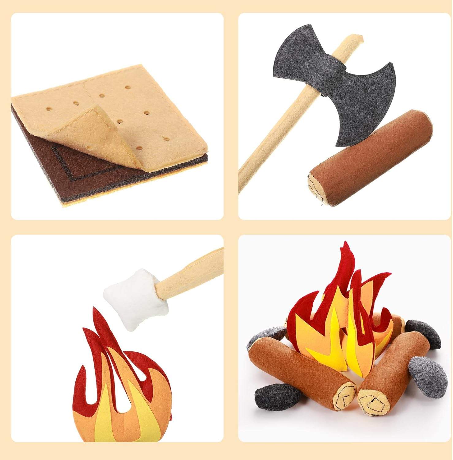 Civaner 17 Pcs Pretend Camping Play Set, 2 Decorative round Throw Pillow, Toys Safe Fake Campfire Plush Wood Design Floor Cushion for Adults Dramatic Outdoor Home Decorations image number 4