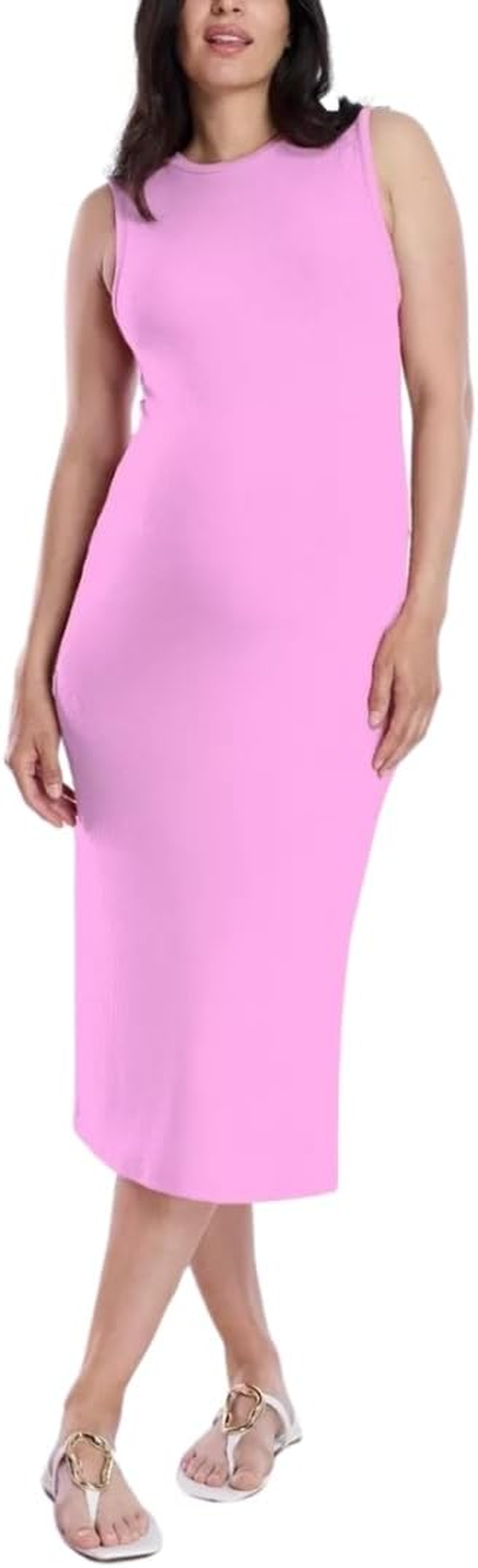 Motherhood Maternity Women'S Sleeveless Rib Knit Midi Pregnancy Dress