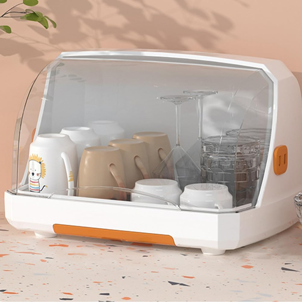 Bottle Drying Rack with Lid, Kitchen Dishes Drain Storage, Nursing Bottle Storage Holder, Dustproof Kitchen Cabinet Organizer, Dust-Proof Baby Cup Storage Box with Removable Drip Tray