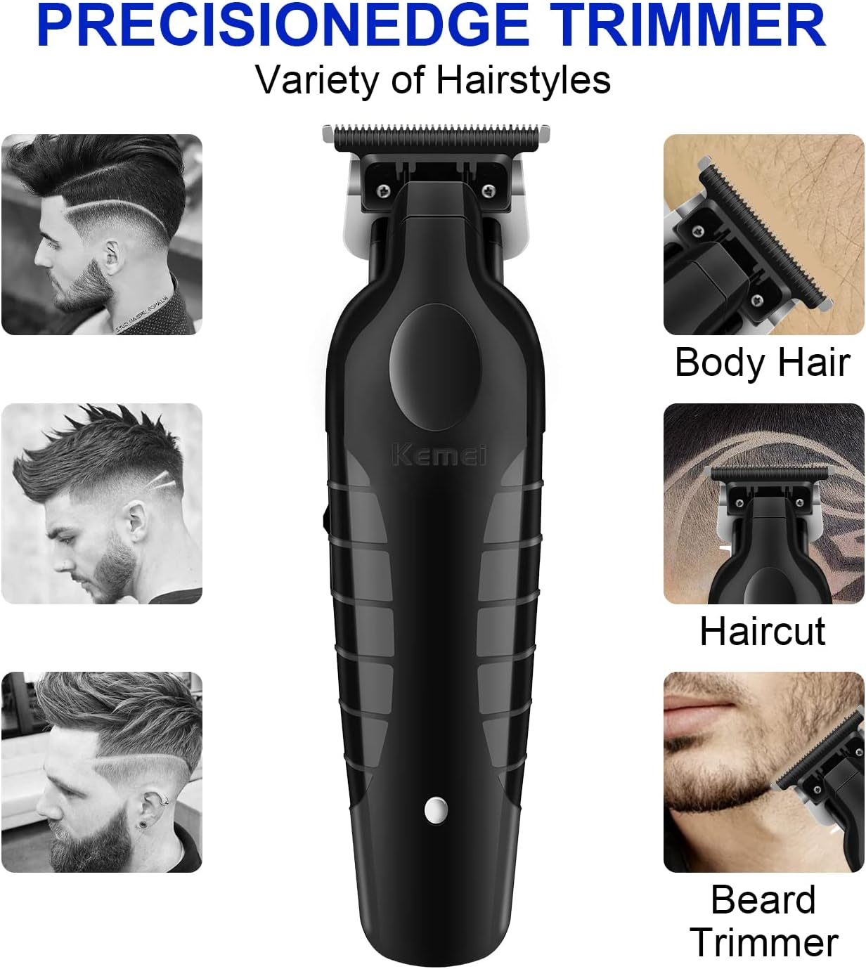 KEMEI Black Hair Clippers for Men - Cordless Clippers for Hair Cutting, USB Rechargeable Wireless Haircut Clippers - Km-2299 image number 5