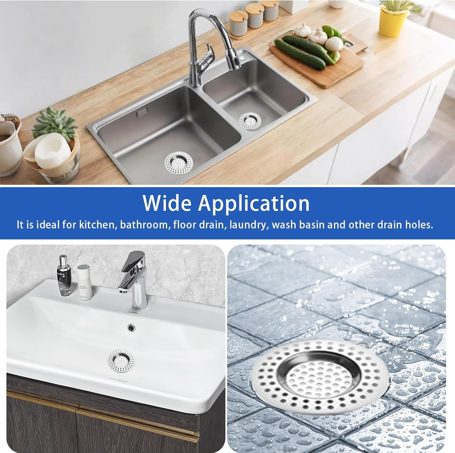 COCKLECREEK Stainless Steel Sink Strainer 2 Pack - 7.7Cm Heavy Duty Drain Protector, 4.5Cm Inner Diameter Rustproof Hair Catcher for Kitchen Bathroom Shower, Universal Fit Sink/Tub (0.8Cm Height) image number 4