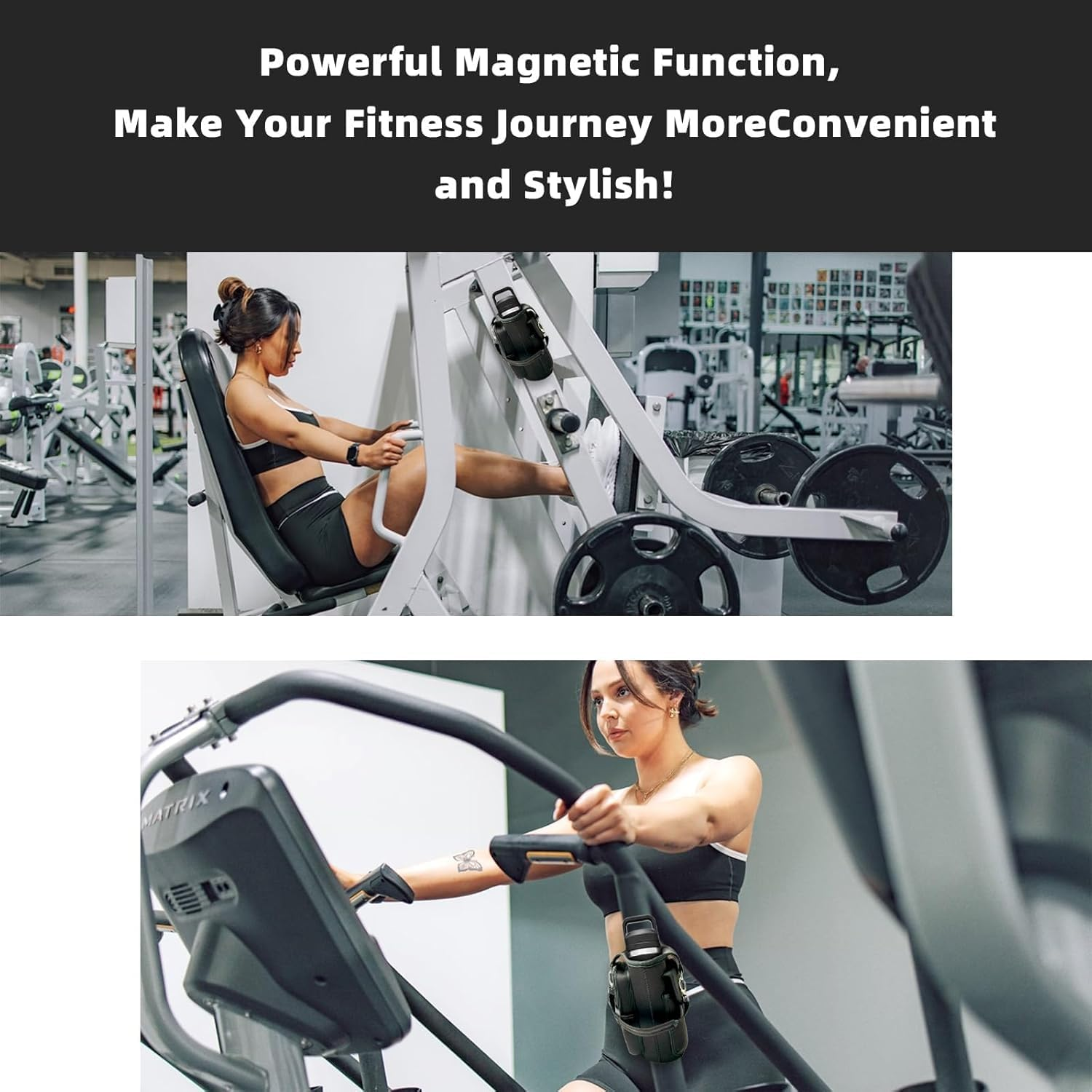 Magnetic Water Bottle Holder with Strap Fits 18-46Oz, 6 Built-In Magnets Gym Bag Attach to Fitness Equipment, Water Bottle Carrier with Phone Pockets, Magnetic Gym Bag, Gyms Essential image number 2