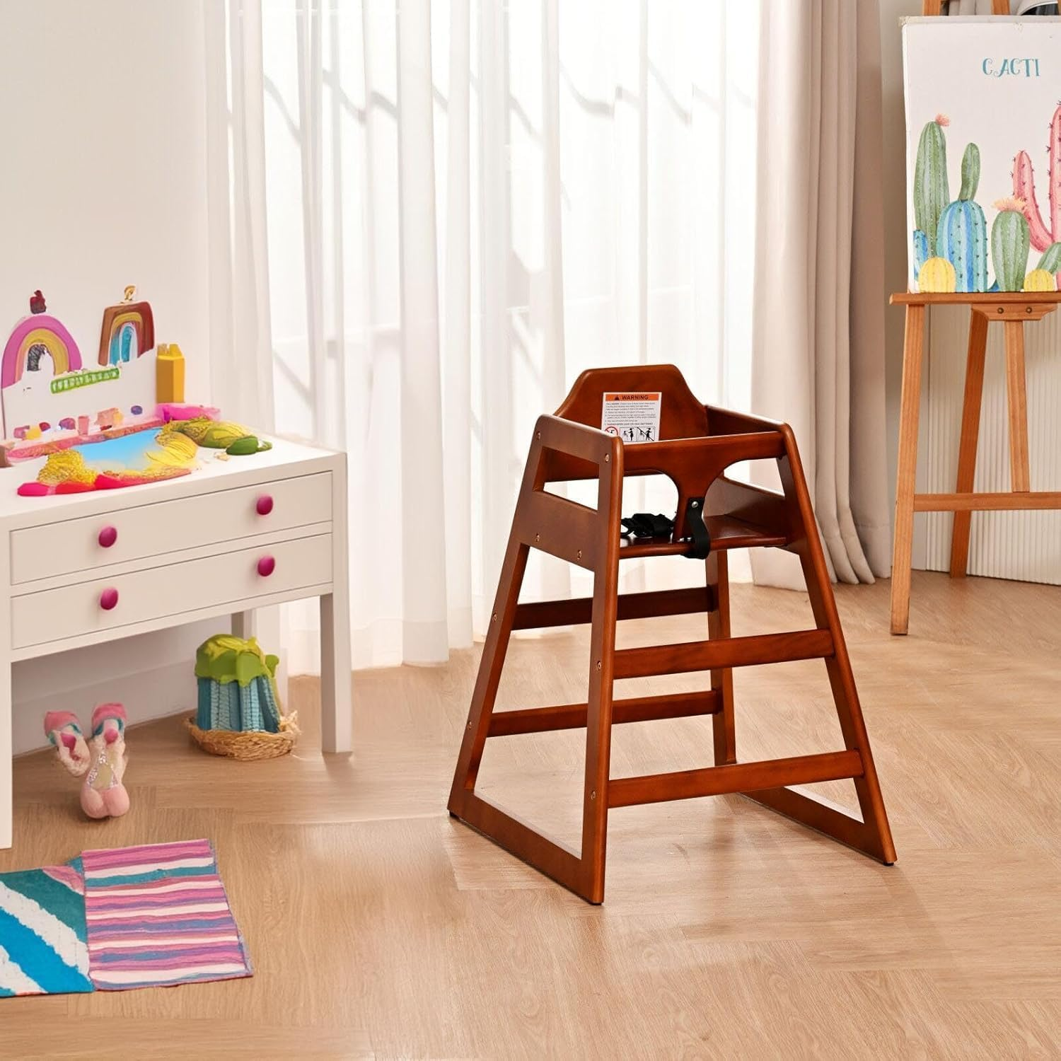 Kapeicamper Wooden High Chair for Toddlers, Portable Baby Feeding Chair with Adjustable Straps, Natural Pine High Chair, Highchair for Dining Room, Kitchen (Walnut) - Natural image number 2