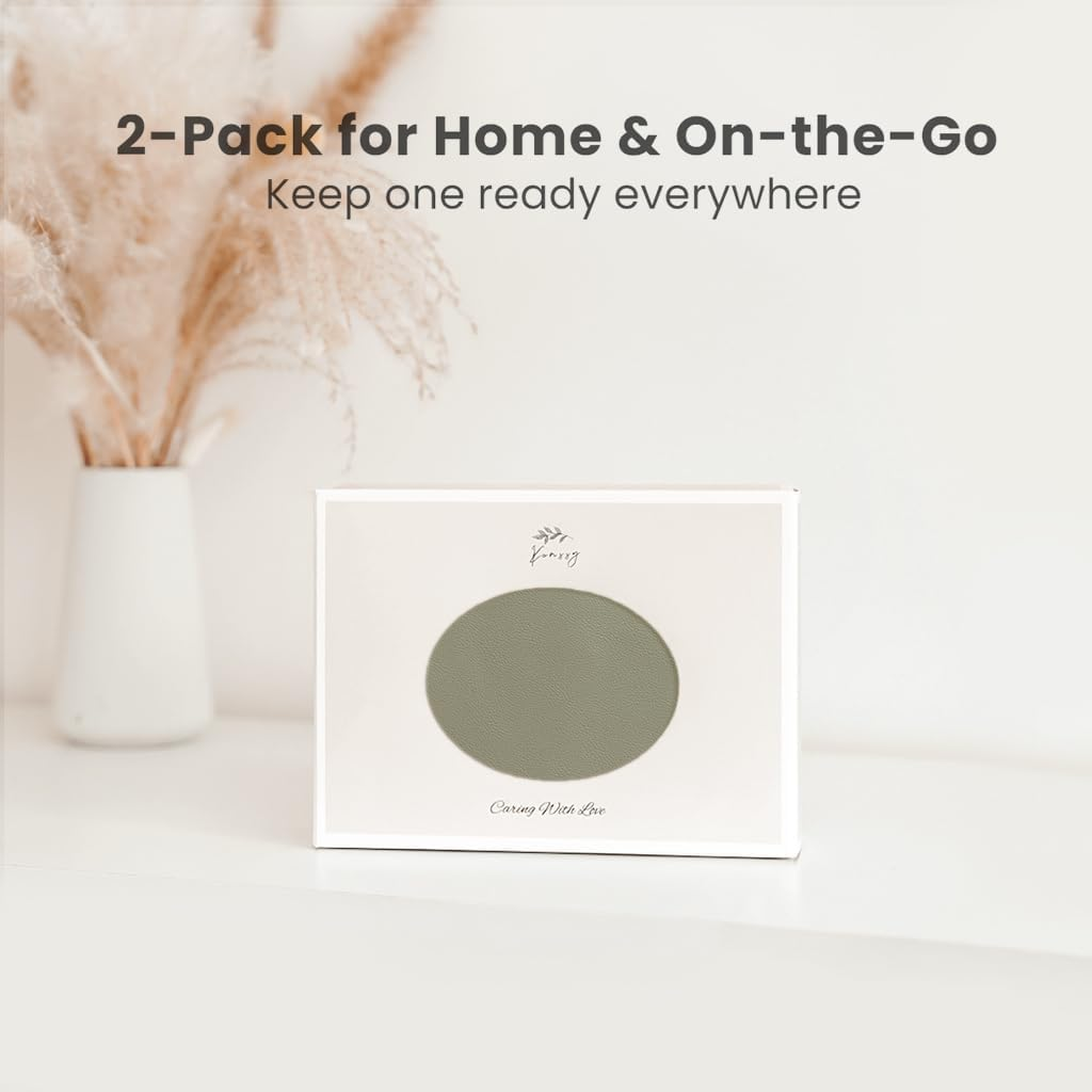 Konssy Faux Leather Baby Changing Mat, Waterproof, Wipeable & Portable Diaper Changing Pad for Travel or Home, Fits Perfectly in Diaper Bag, 30 X 17 Inches (Fog Green,Beige) image number 6