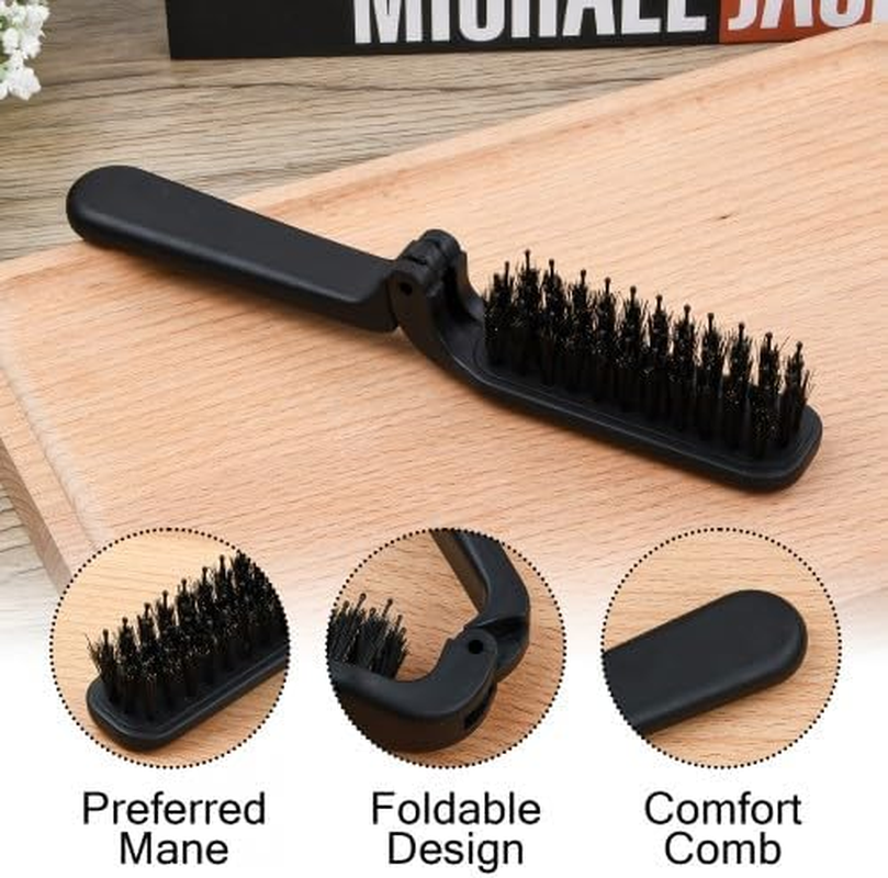 Sleek Bun Boar Bristle Brush, Mini Hair Brush, Foldable Boar Bristle Brush, Curl Brush, Portable Comb, Hair Brush Wild Boar Bristles for Travel and Travel image number 4