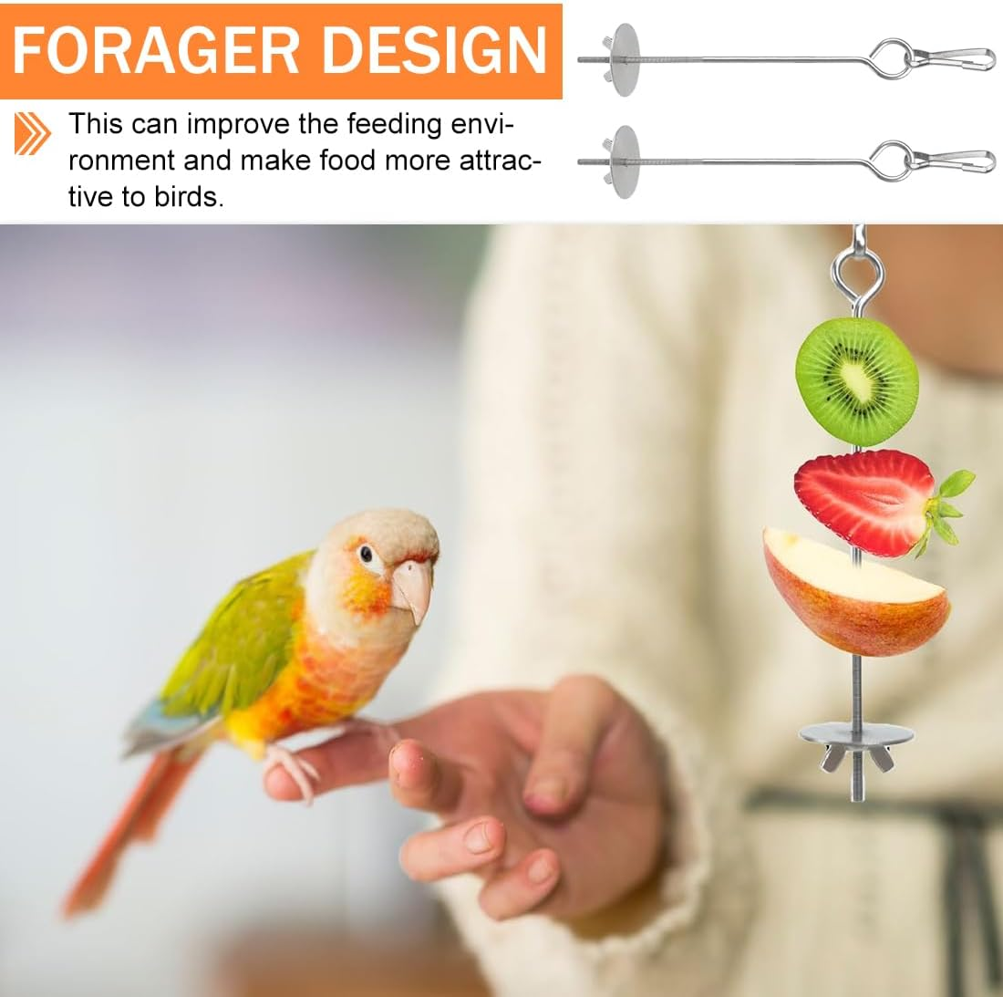 Bird Bowls 2 Pieces Parrot Bird Skewers Stainless Steel Fruit Vegetable Food Stand Stainless Steel Bird Feeder for Parrot image number 1