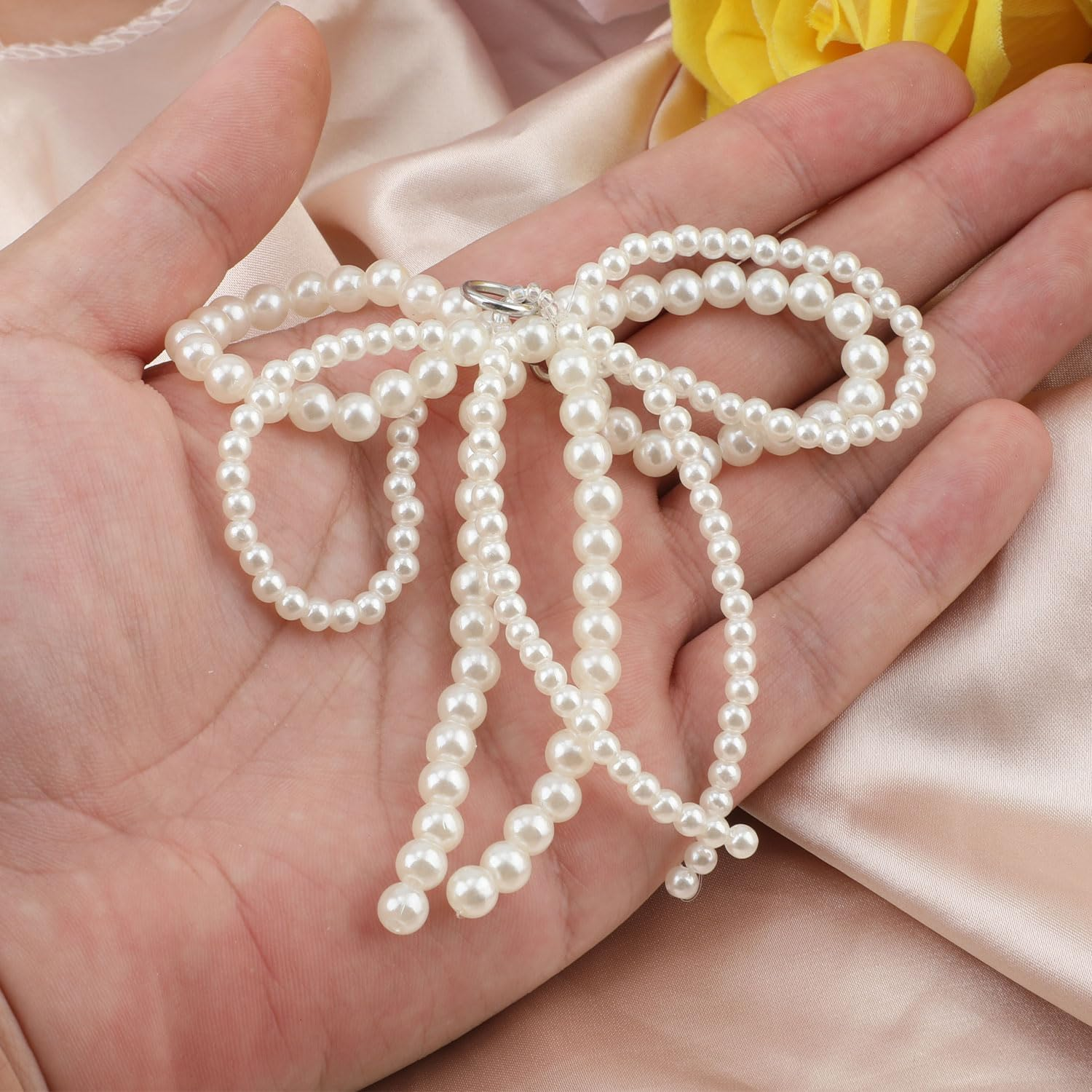 2 Pcs Pearl Bow Shoes Charm, Pearl Bowknot Keychain for Purse Shoe Decoration Cute Keychain for Women Key Ring Accessories for Shoes Clothing Sneakers Bag Shoelace, White image number 4