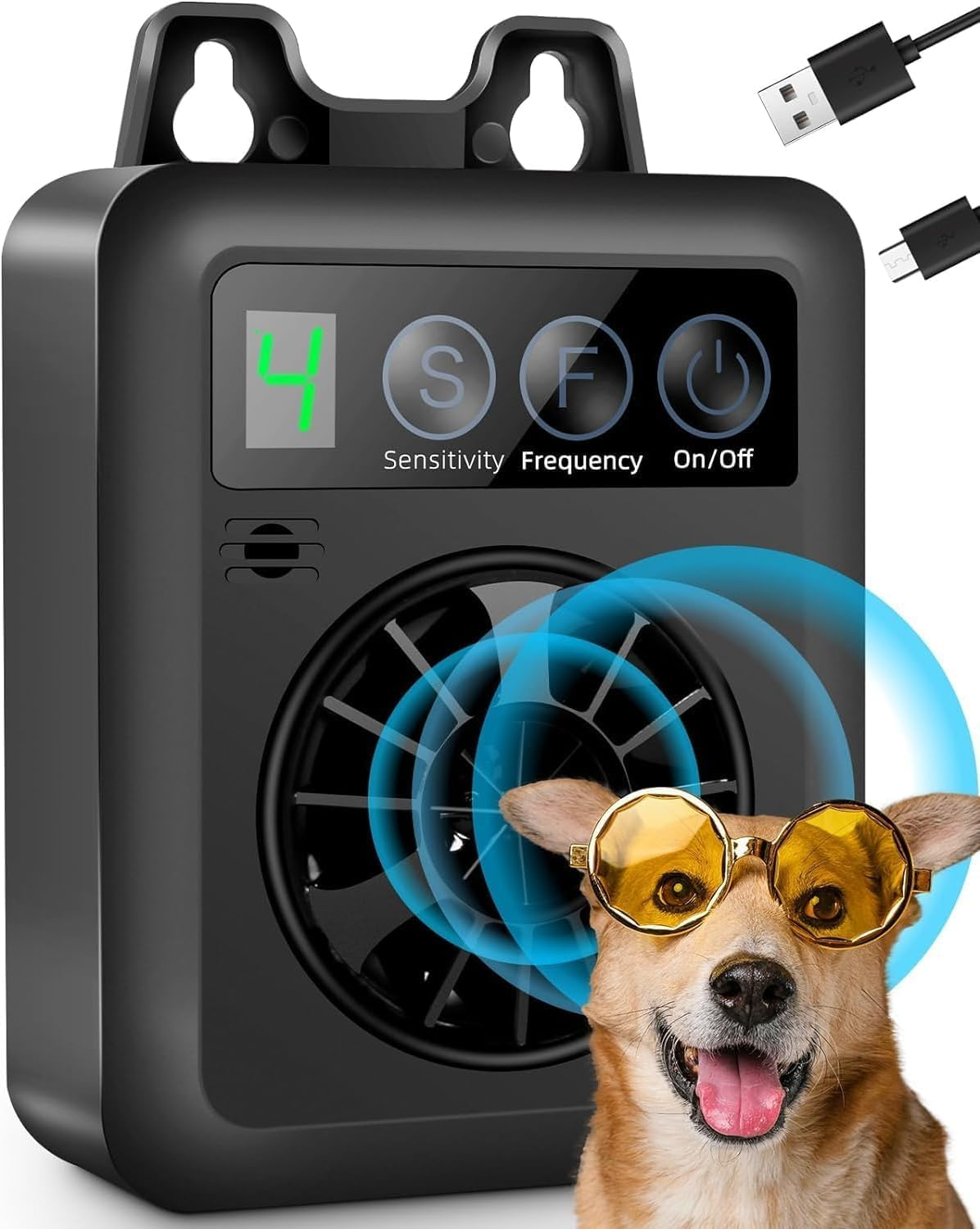 Anti Barking Device, Upgraded Dog Barking Control Devices with 4 Adjustable Sensitivity/Frequency Levels, Rechargeable Ultrasonic Dog Bark Deterrent Pet Behavior Training Tool for Almost Dogs