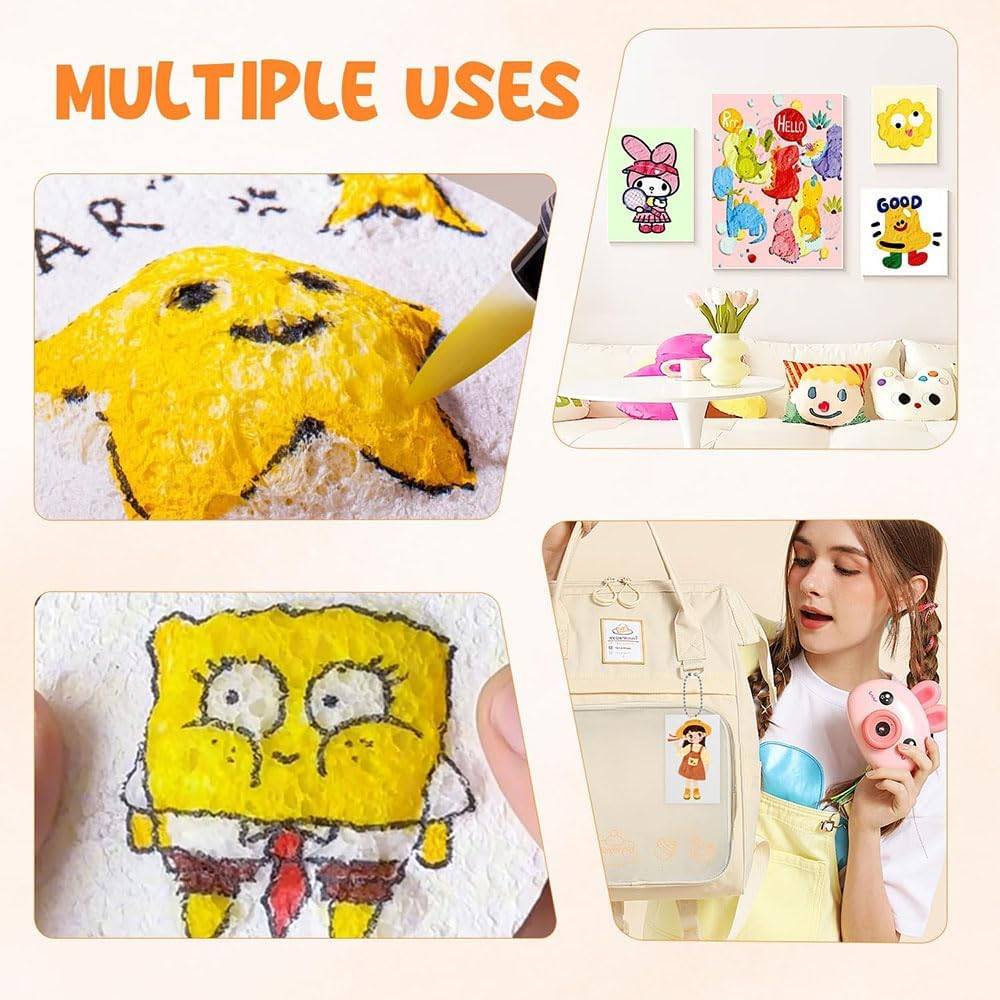 Lyhaogao Upgrade 3D Foam Texture Painting Kit, 3D Drawing Magics Canvas Sponge, Foam Texture Blank Painting Paper, DIY Bubble Drawing Pens Art Supplies Kit