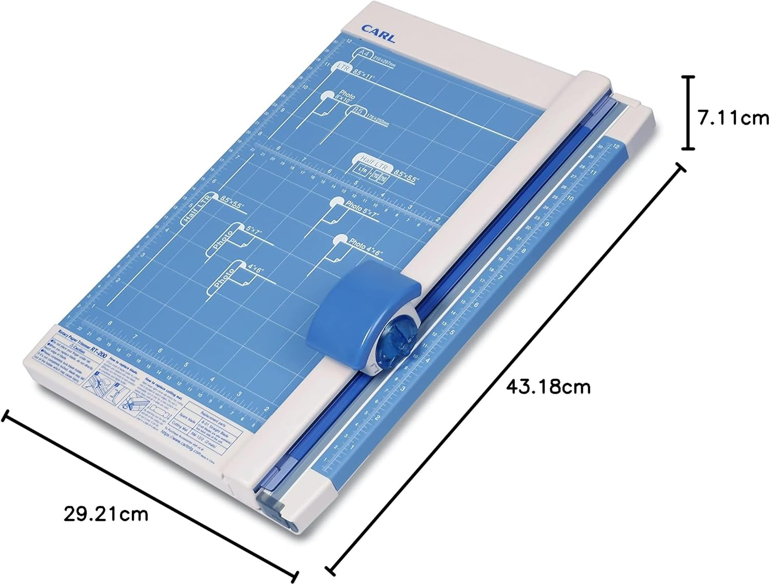 Carl MFG Rotary Trimmer, 12-Inch Cutting Length, 10-1/4 X 12 X 3/4 Inches, Gray (CUI12200), Blue and Gray image number 2