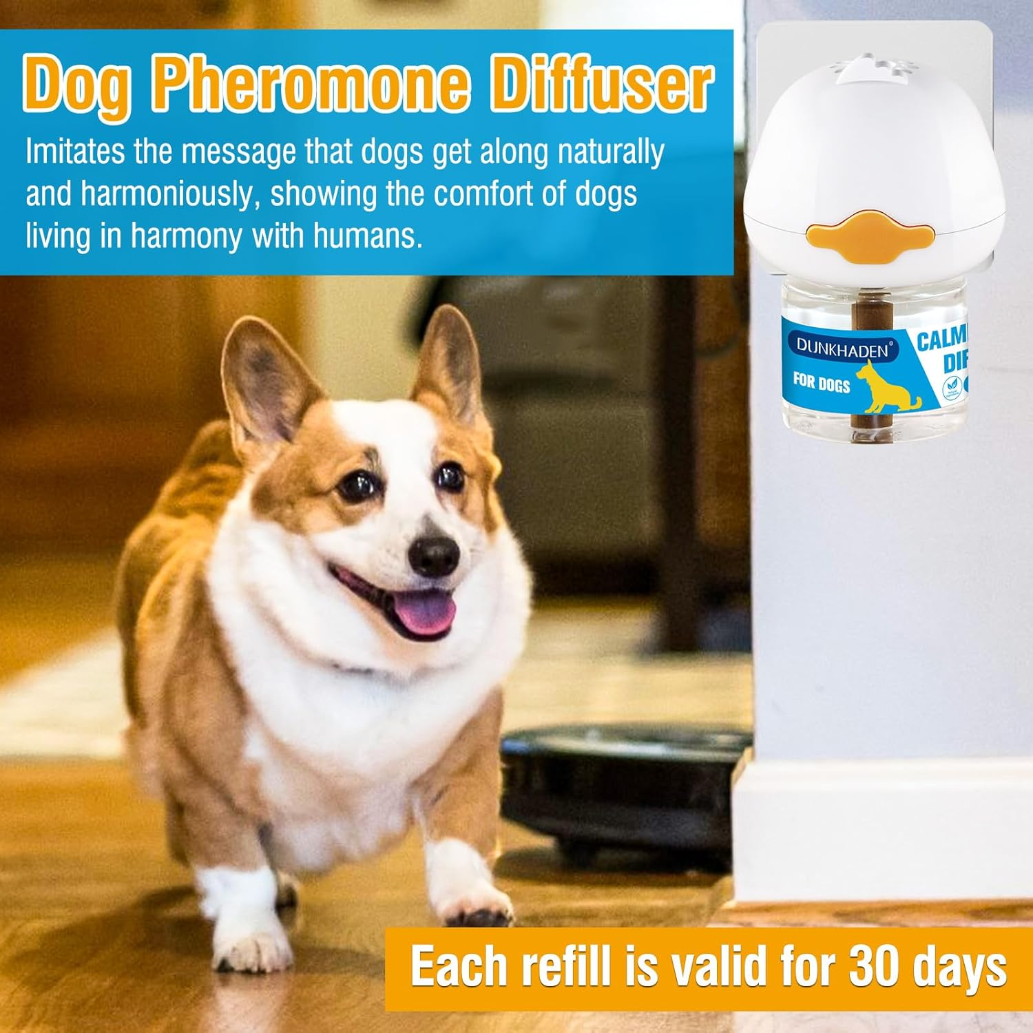 Dog Calming Pheromone Diffuser for Relief Anxiety, Reducing Barking, Attacks and Combating Stress & 3 in 1 Calming Diffuser for Dogs 48ML 2 Refills Fit All Dogs(Tasteless) image number 1