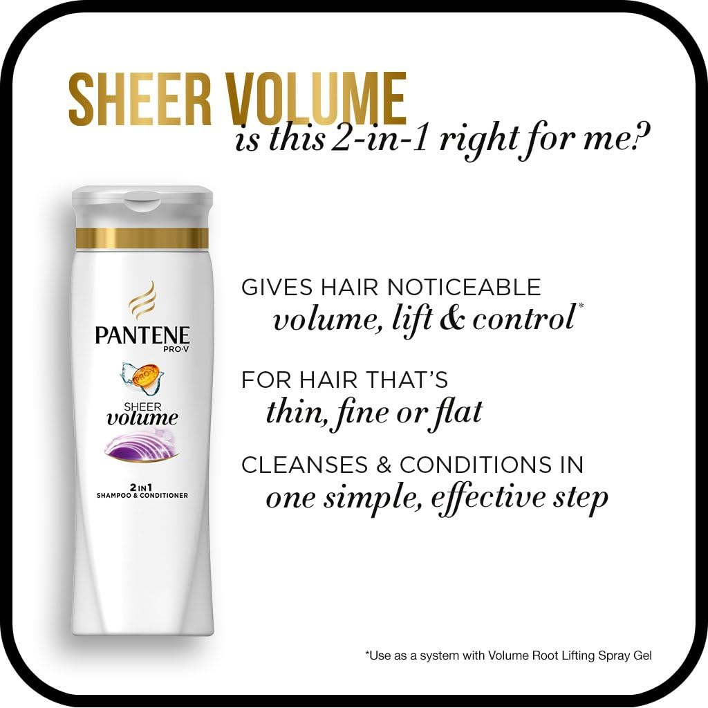 Pantene Pro-V Fine Hair Solutions 2 in 1 Flat to Volume Shampoo & Conditioner by Pantene for Unisex - 12.6 Oz Shampoo & Conditioner, 378 Ml image number 1
