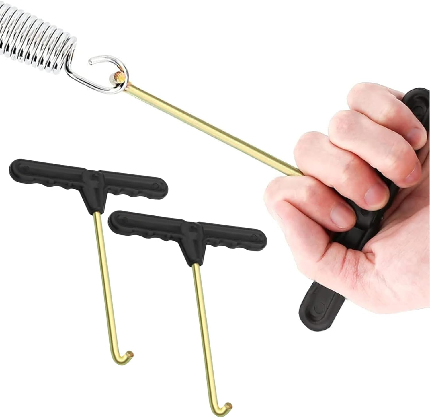 2 Pack Trampoline Spring Pull Tool, Heavy-Duty T-Hook Spring Adjustment Kit with Protective Gloves, Trampoline Maintenance Tool for Replacement, Repair, and Safety image number 4