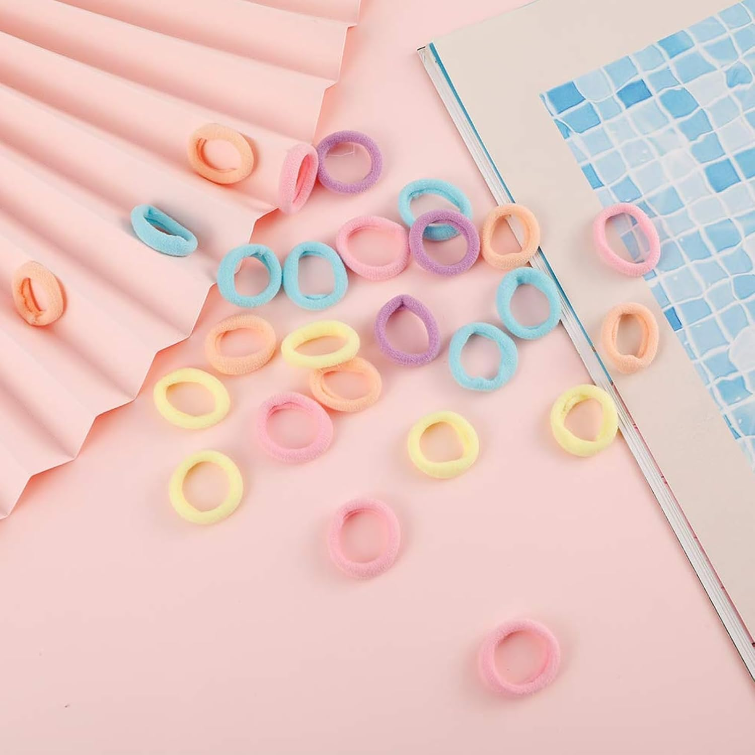 Small Hair Scrunchie, Elastic Hair Band, Various Colours, Small Hair Ties, Mini Seamless Hair Bands, Mini Hair Band, Multicoloured Soft (Pack of 200) image number 1