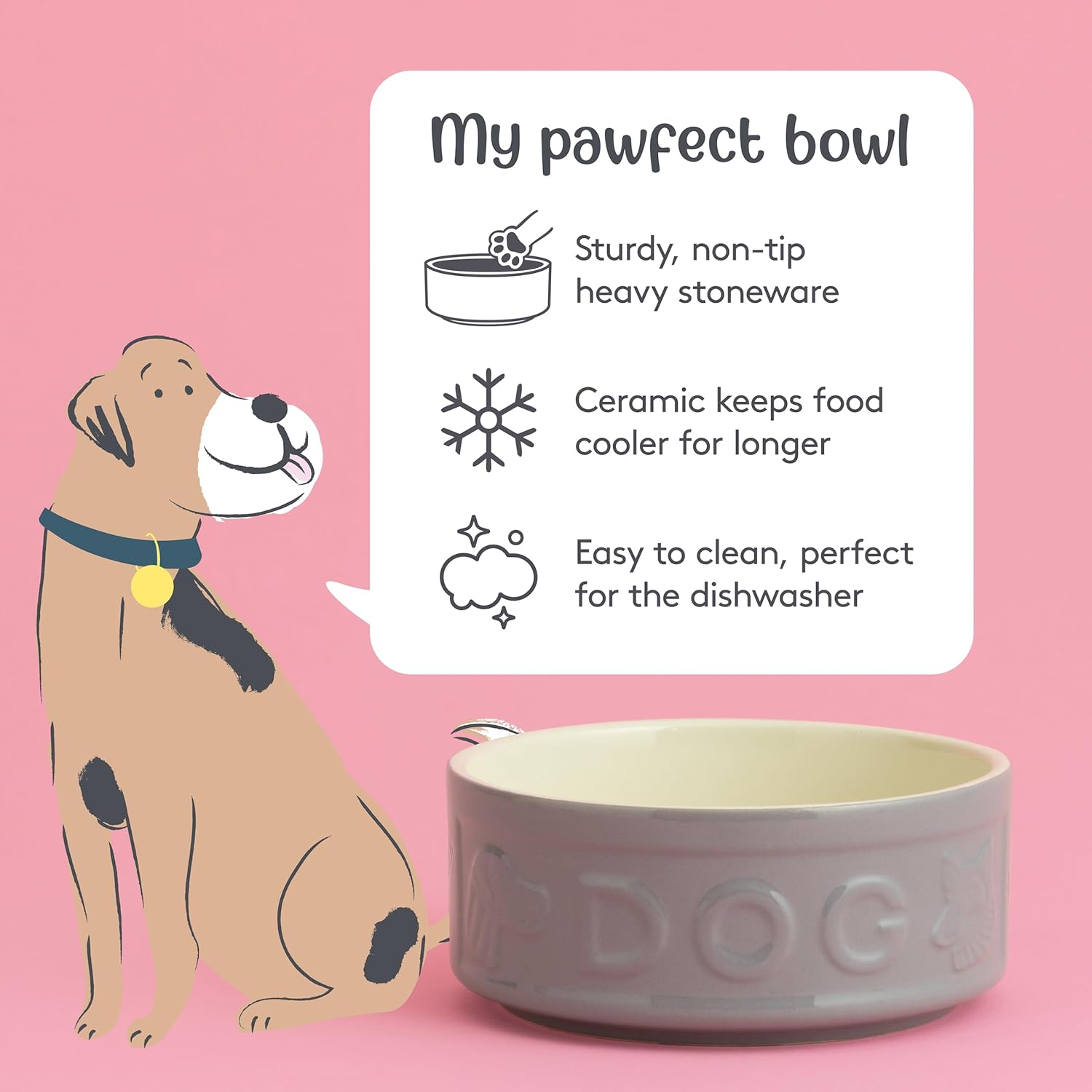 Mason Cash Grey Lettered Dog Bowl 15 Cm - Grey image number 6