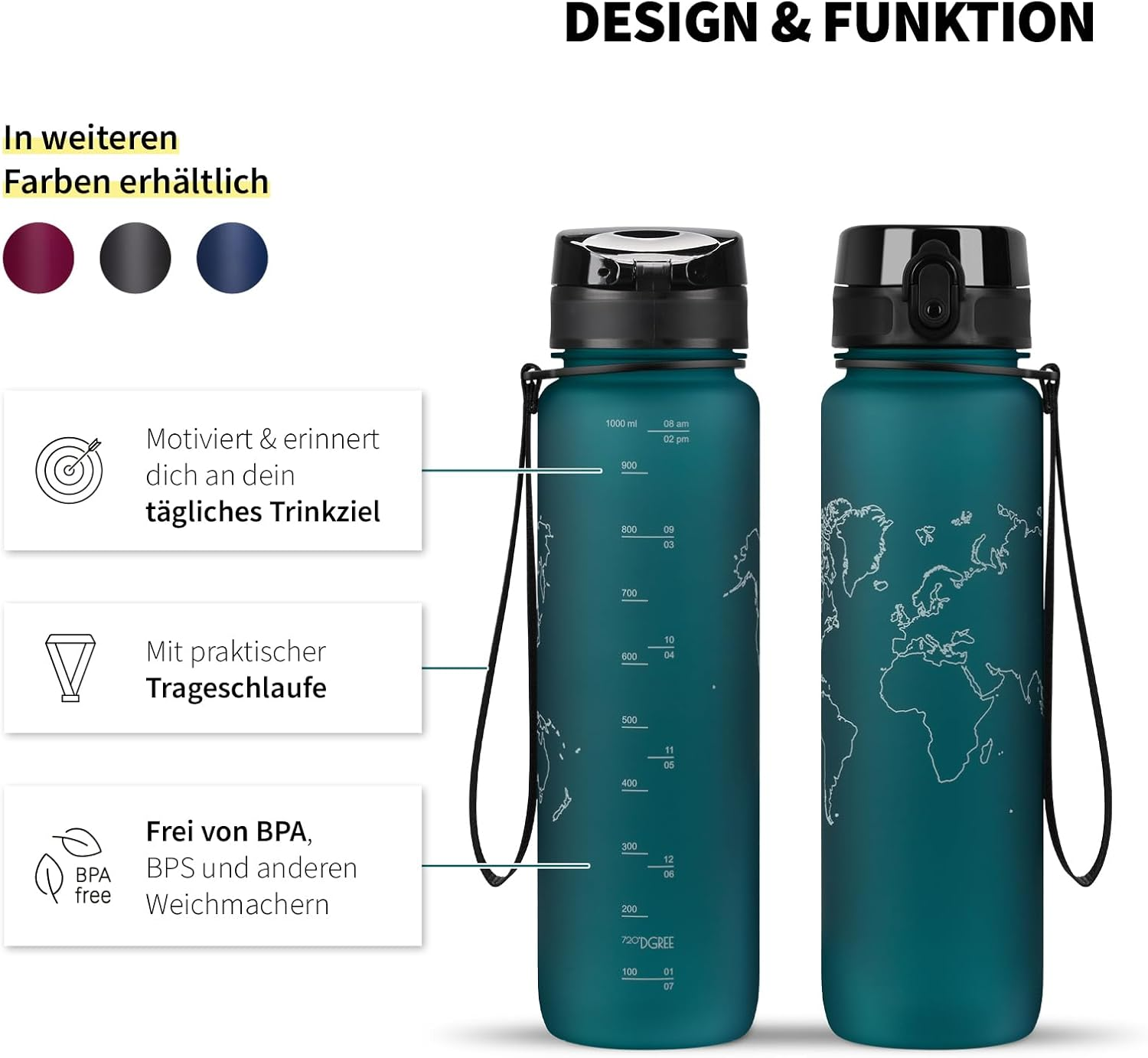 720&deg;DGREE Uberbottle 1L Softtouch Bpa-Free Sports Bottle - Emerald Green, 1000Ml, Tritan, Reusable, Infuser, Round, 8Cm W X 28.1Cm H image number 6
