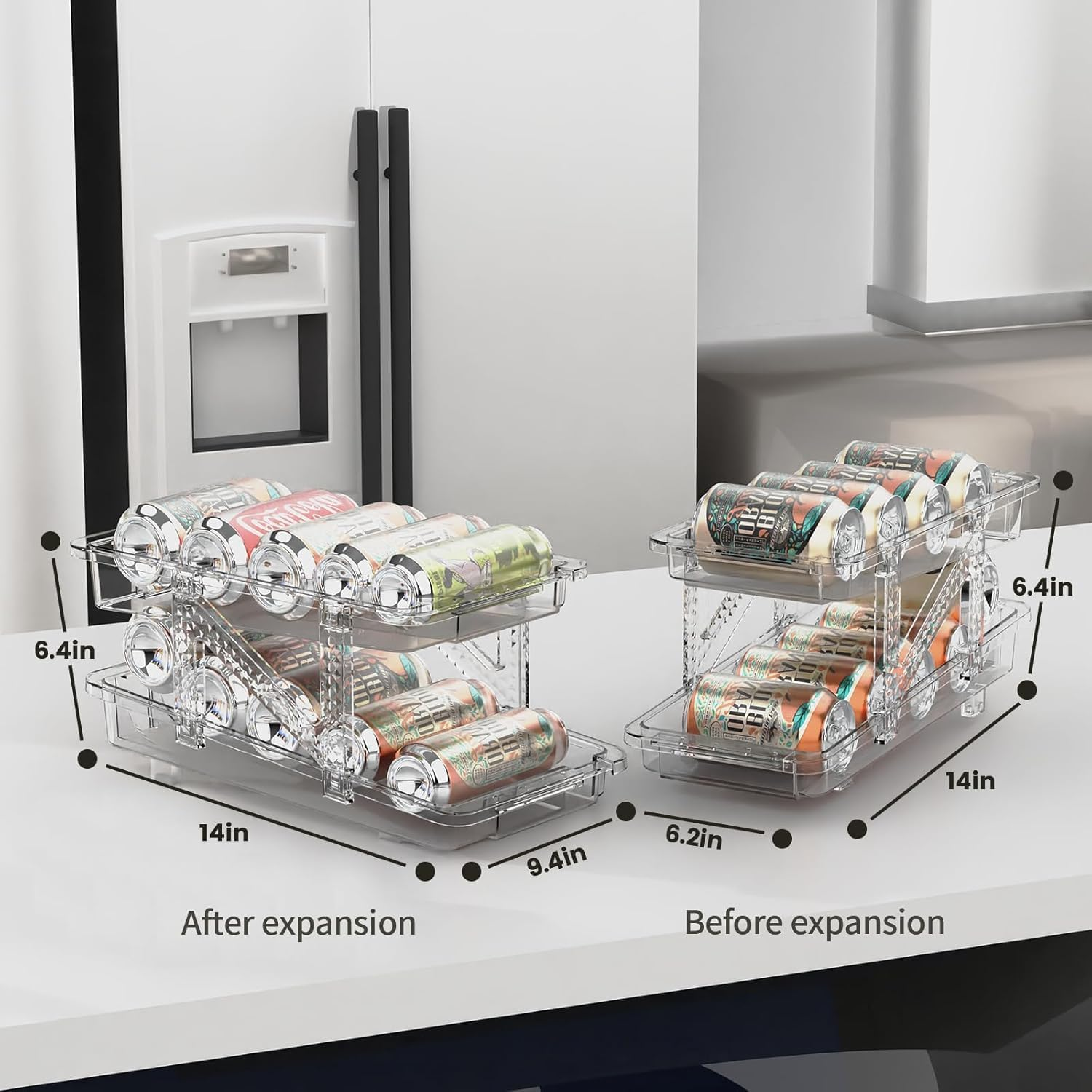 Soda Can Dispenser for Refrigerator Can Holders for Fridge,Adjustable Width Soda Can Organizer for Refrigerator,Drink Organizer for Fridge Suitable for Storage Cabinet and Pantry Clear image number 3