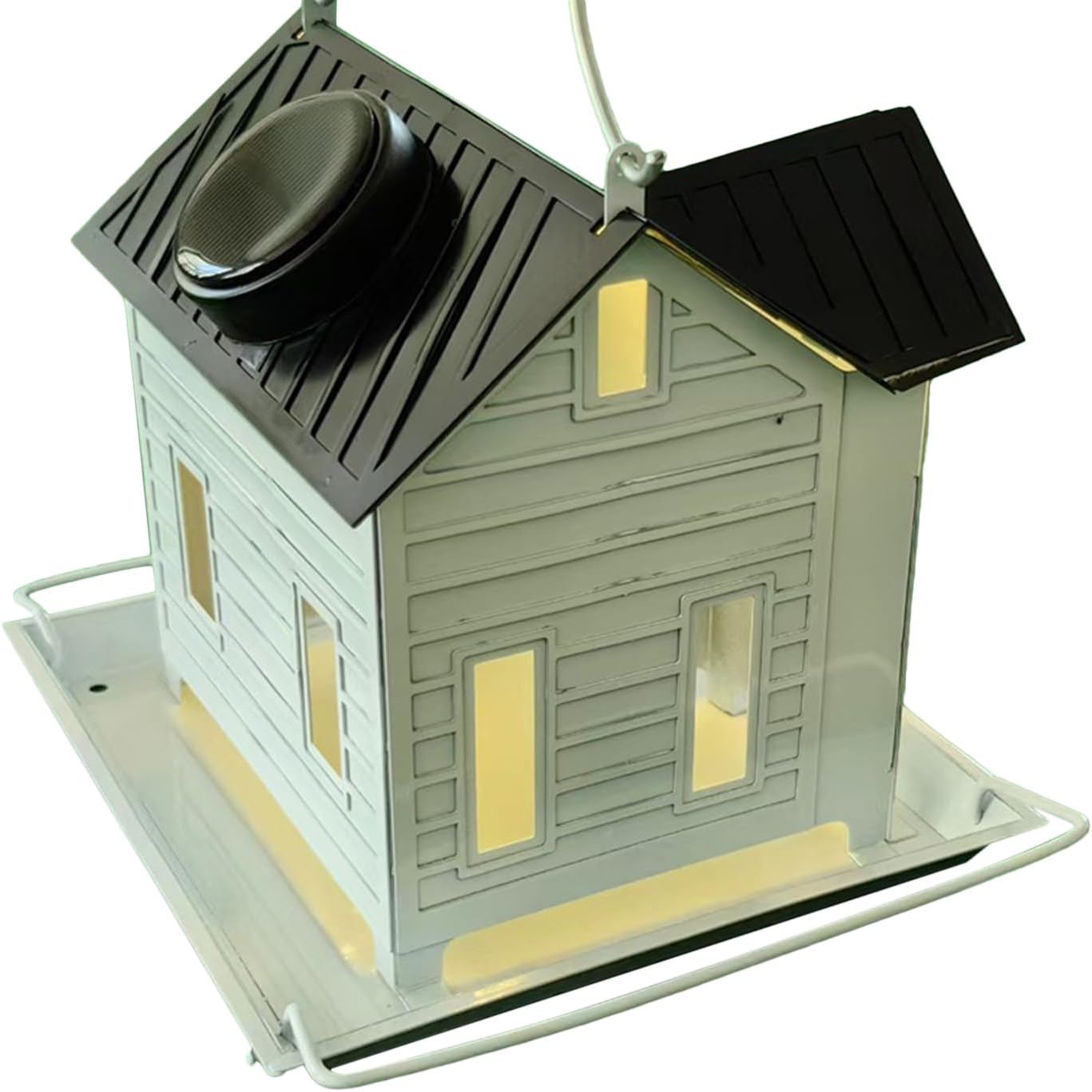 Bird Feeder for outside - Metal Finch Food Dispenser with Solar Powered Lantern - Bluebird Feeding Supplies for Garden, Farmhouse, Backyard, Balcony