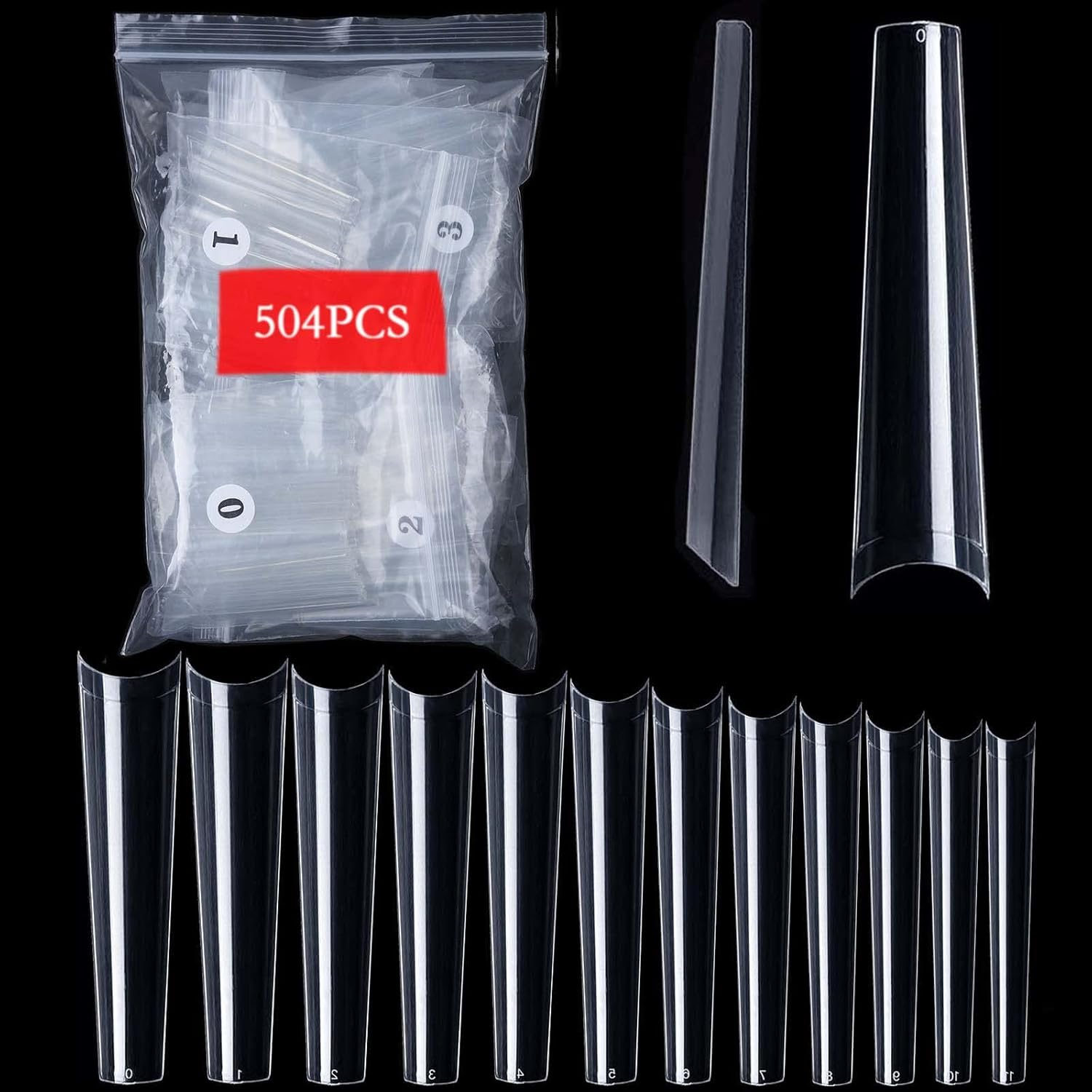 U-Shinein Nail Tips, Natural Coffin Half Cover Ballerina Fake Nails 12 Sizes, 3XL Square Straight Ballerina Shape False Nail Tips, No C Curved 2.2 Inch Acrylic Nail Tips for Salon Home DIY 504PCS XXXL