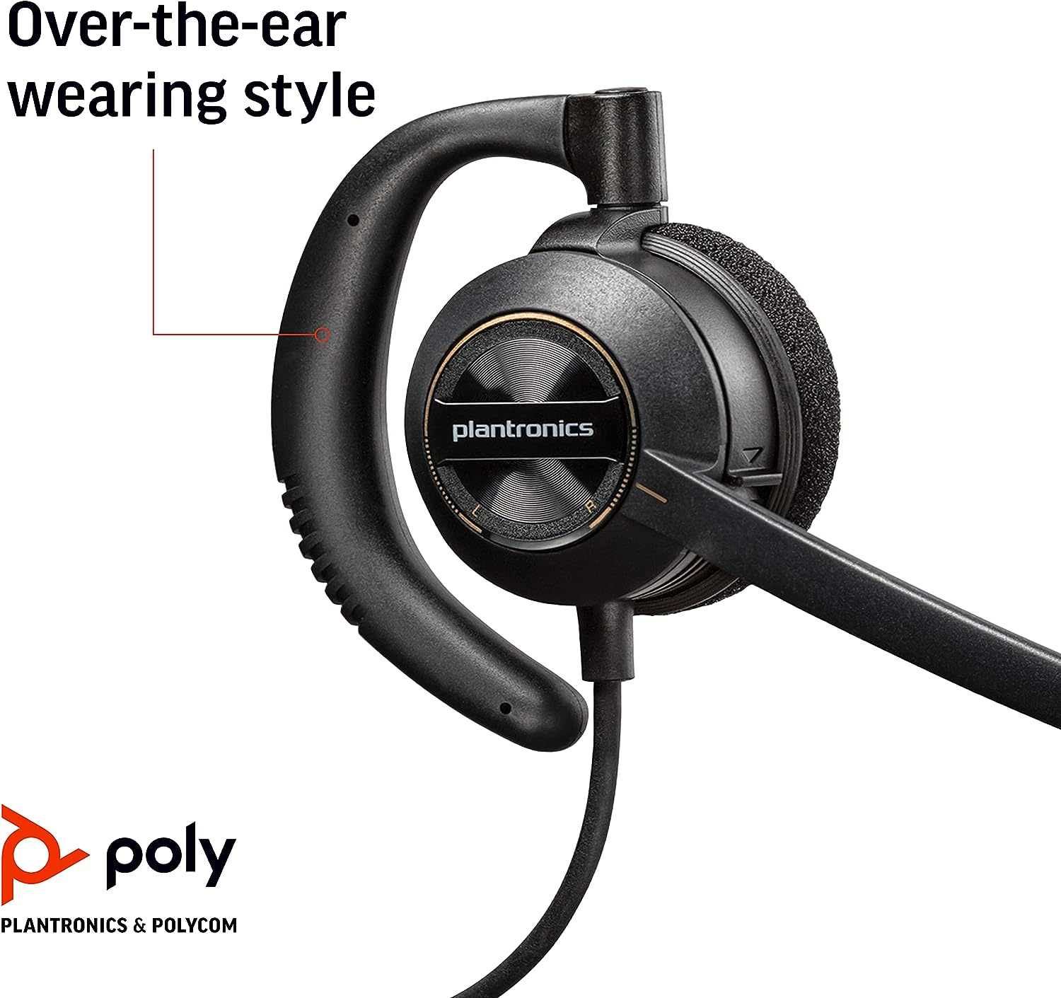 Plantronics Poly - Encorepro 530 Quick Disconnect (QD) Headset - Works with Poly Call Center Digital Adapters (Sold Separately) - Acoustic Hearing Protection - Over-The-Ear Wearing Style,Black image number 3