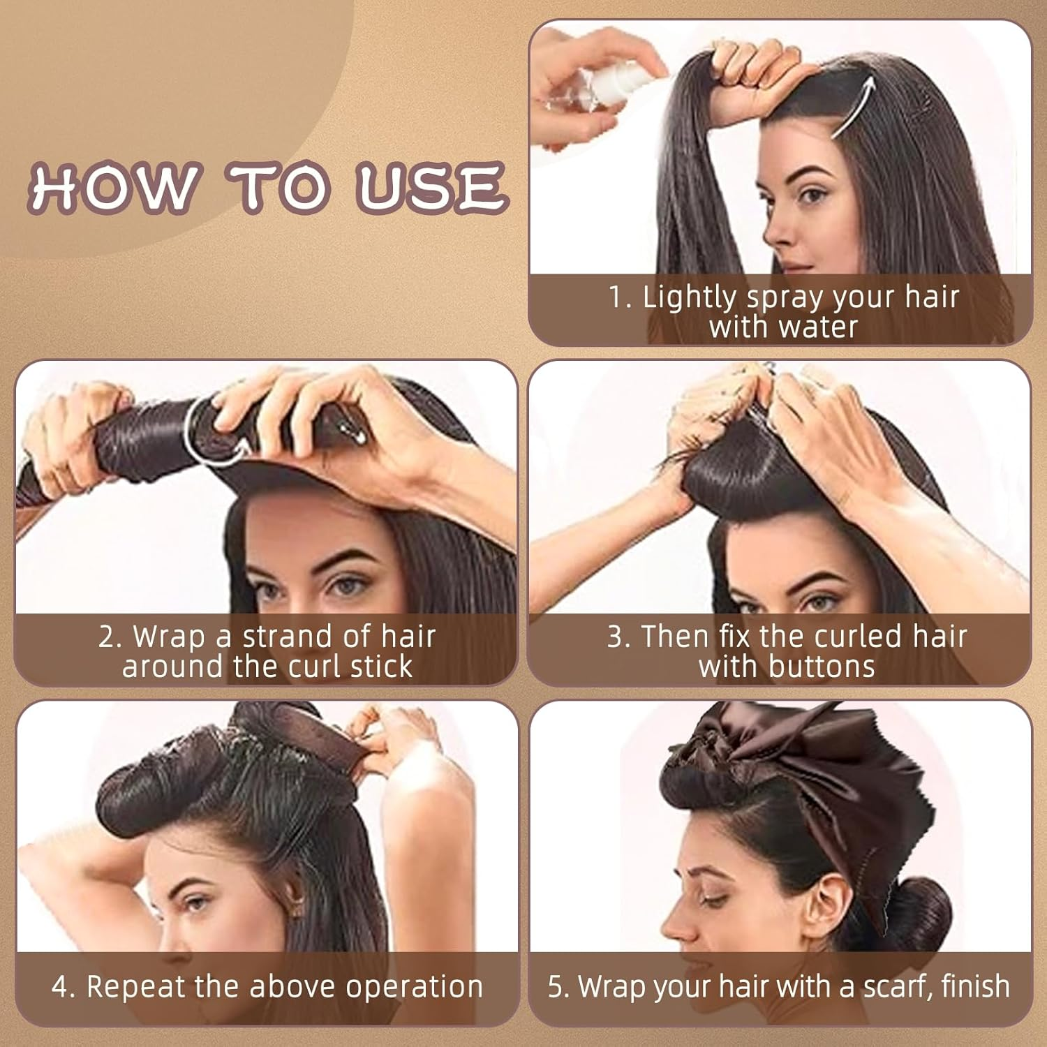 Heatless Hair Curlers Band, Overnight, Curls without Heat, Overnight Blowout Curls without Heat, Curlers without Heat for Short and Long Hair (Brown) Pack of 5 image number 4