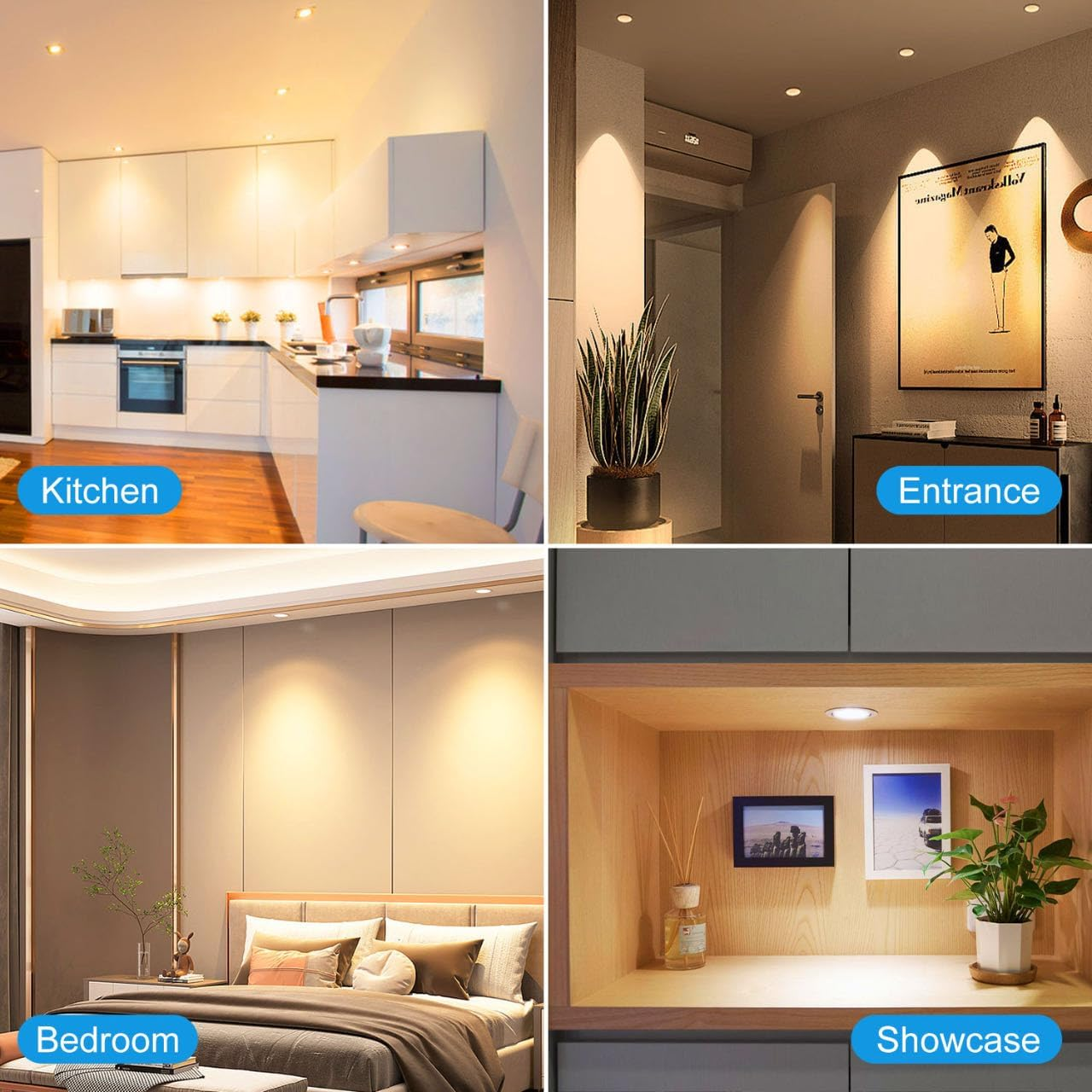 EXTRASTAR GX53 9W 3000K LED Bulb, Replaces 61W Halogen Lamp, GX53 LED Recessed Spotlight for Cabinet Lighting, 120&deg;, 820LM, AC 220V, Non-Dimmable, Cool White, Pack of 4 - Warm White 3000K image number 5