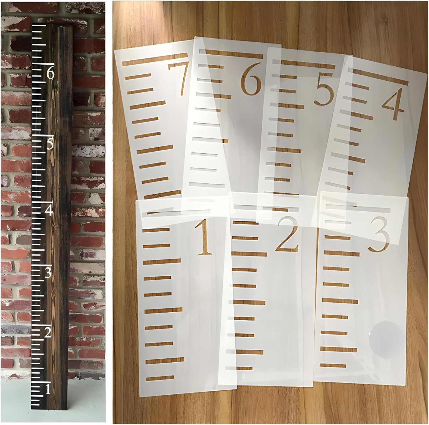 7 Feet Growth Chart Stencil,12 X 6 Inch,7 Pcs Kids Height Growth Chart Reusable Ruler Template for Painting on Wood Wall Paper with Art Brush/Ruler/Storage Bag, image number 2