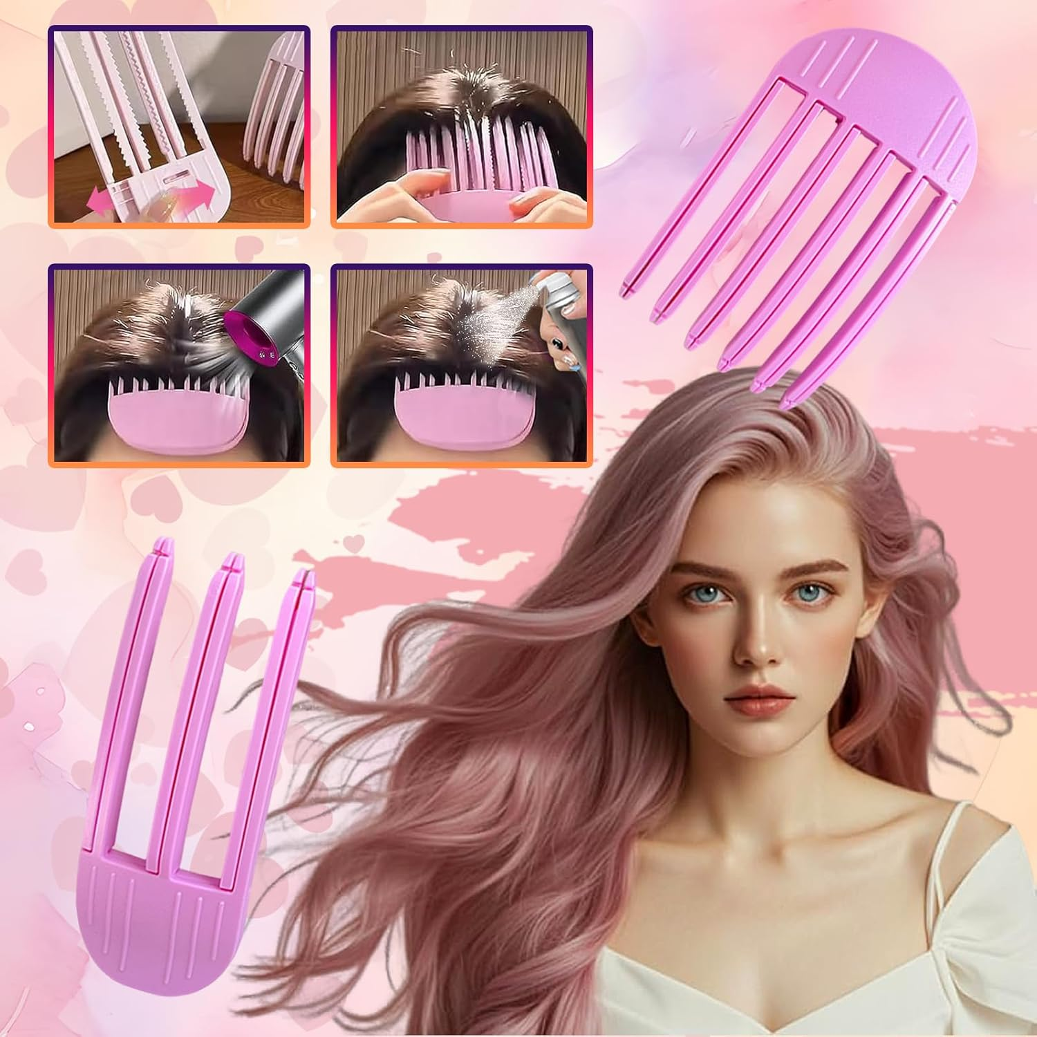 Whaleo Volume Clips Hair Pack of 4 for Fluffy Bangs, Volume Hair Clip, Hair Roots, Lifting Clips for Fluffy Bangs and High Crown Hairstyle, Volume Comb for Men and Women image number 6