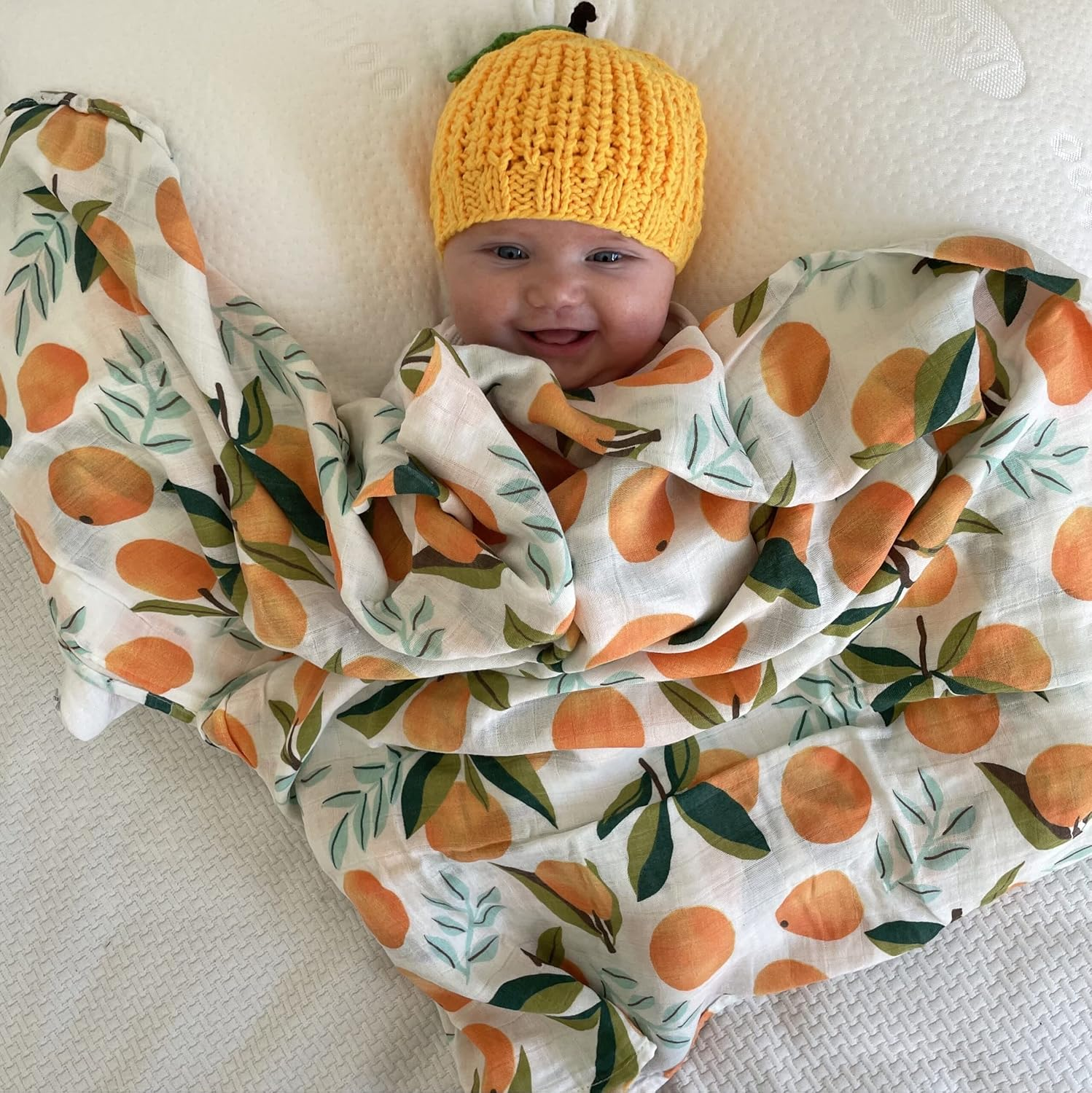 Tinker Tot Winter Baby Beanie L Orange with Green Leaf 1-4 Months Soft & Warm Crocket Knit Kids Beanie for Boys and Girls with Warm Earflap L Handmade Newborn Baby to Toddler Beanie Hat &ndash; S image number 2