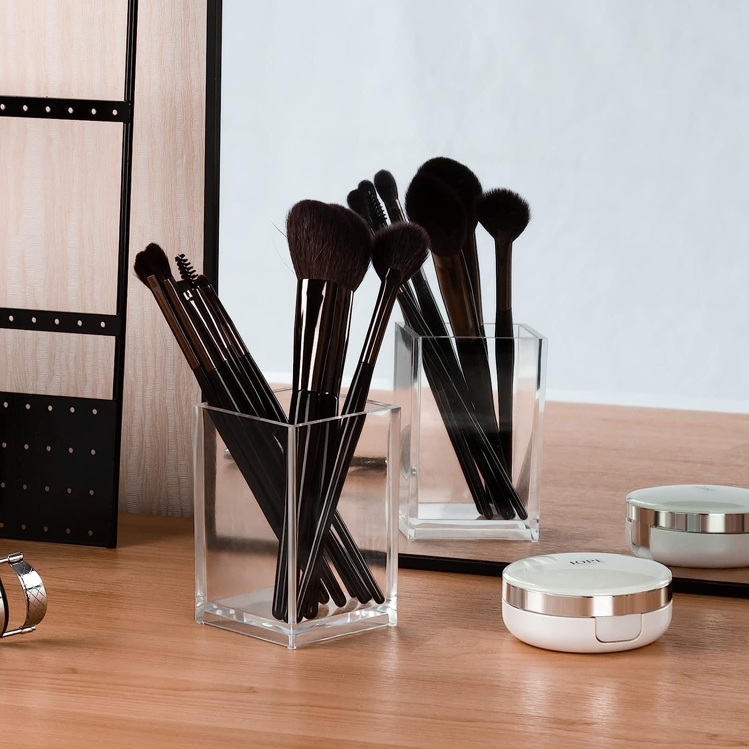 Boxalls Clear Makeup Brush Holders Organizers - 2 Pack, Acrylic Cosmetic Brush Eyeliner Storage for Dresser and Countertop, Desktop Pen Pencil Cup Pot for Office image number 5
