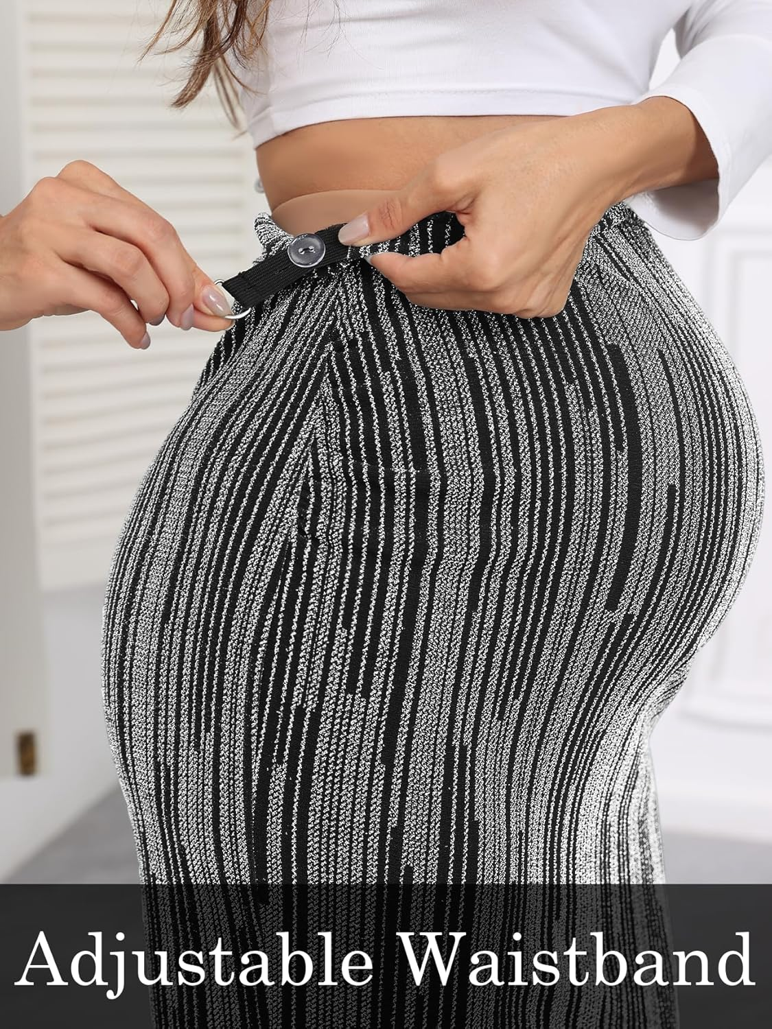 Maternity Sparkly Adjustable Waist Maxi Skirt over the Belly Stretchy Pregnancy Long Pencil Skirts image number 5