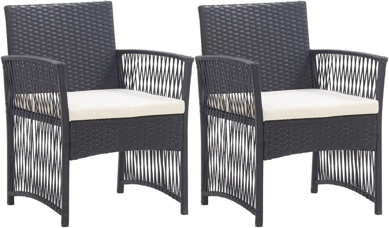 ** Vidaxl Garden Armchairs with Cushions - Black Poly Rattan, Patio Dining Chairs, Set of 2 image number 6