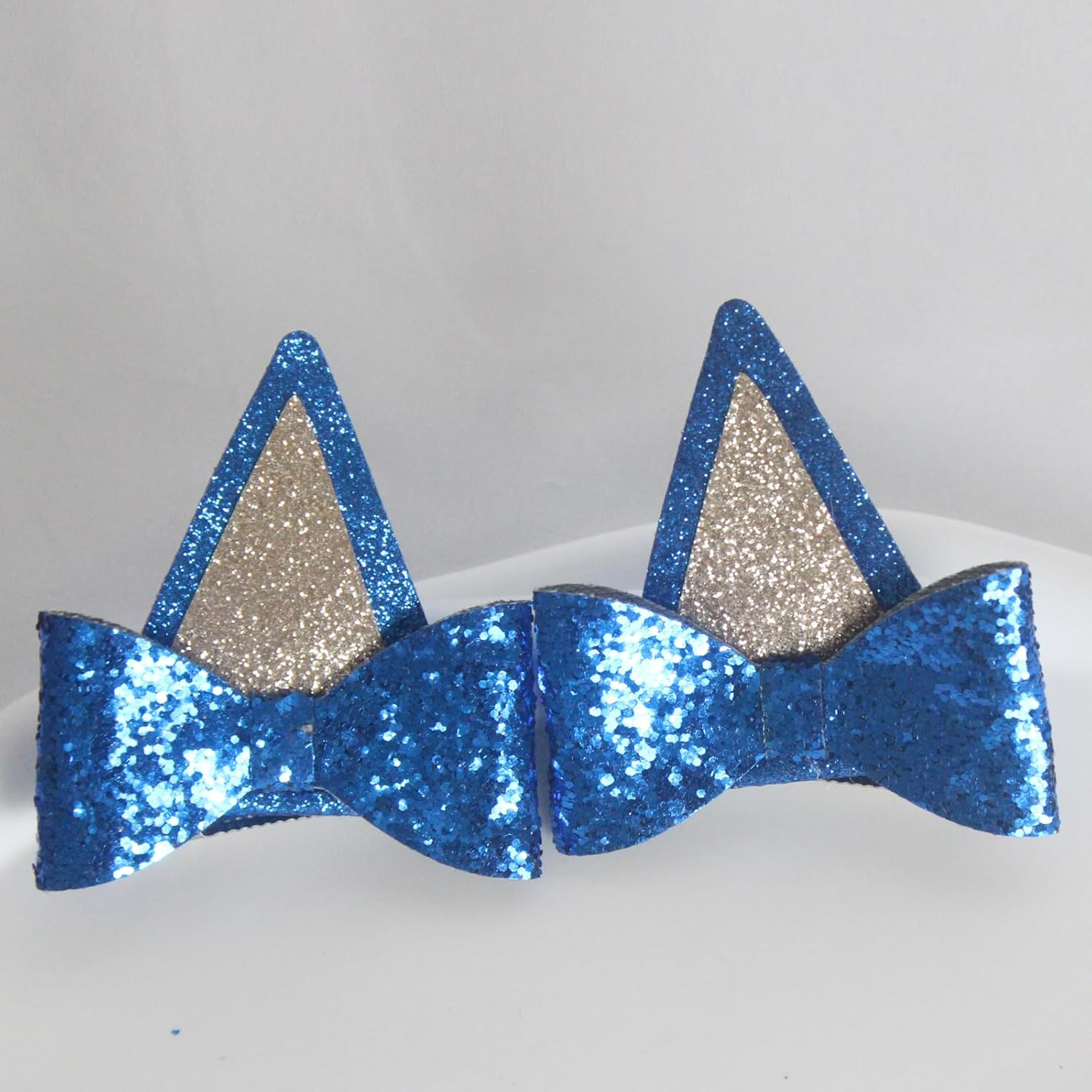 IKUHRMO Blue Ears Hair Clips, 1 Pair Glitter Hair Barrettes for Toddler Girls Birthday Decorations Halloween Costume Cosplay Accessories Party Supplies (Blue)