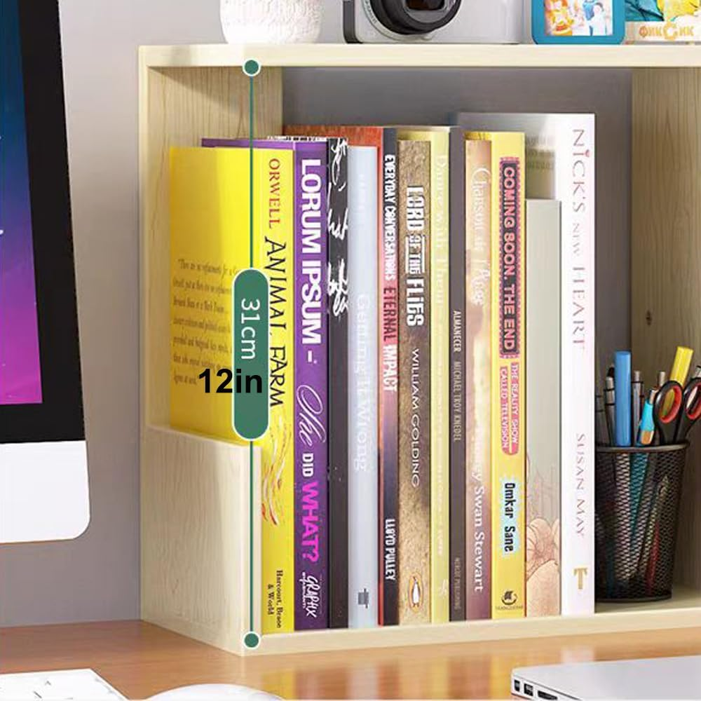 Hbluefat Small Desktop Shelf Organizer, Mini Wood Bookshelf Storage Rack, Multi-Functional Countertop Display Bookcase for Home Office School (White) image number 6