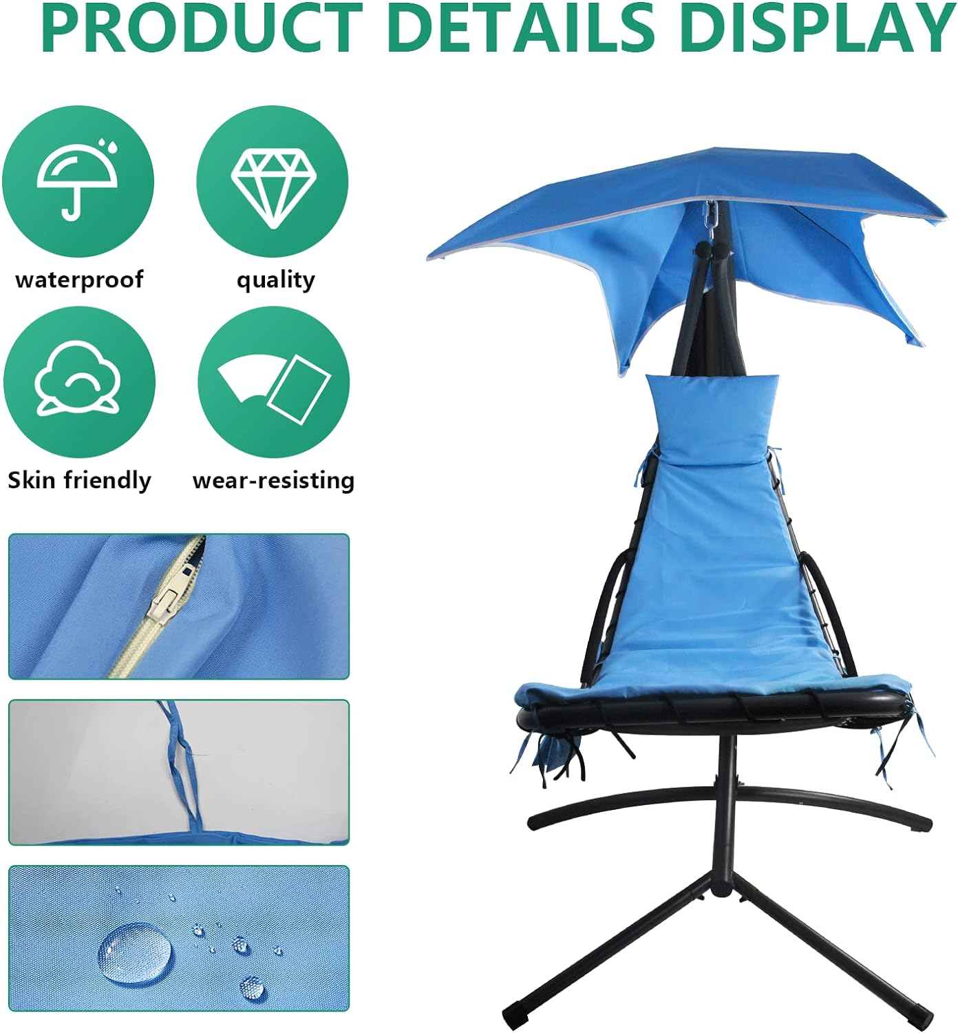 Outdoor Hanging Lounge Chair Replacement Cushion Cover and Umbrella Fabric, Made for Patio Curved Chaise Hammock Floating Swing Chair Pads, Waterproof Soft Fabric (Cushion Not Included), Blue image number 5