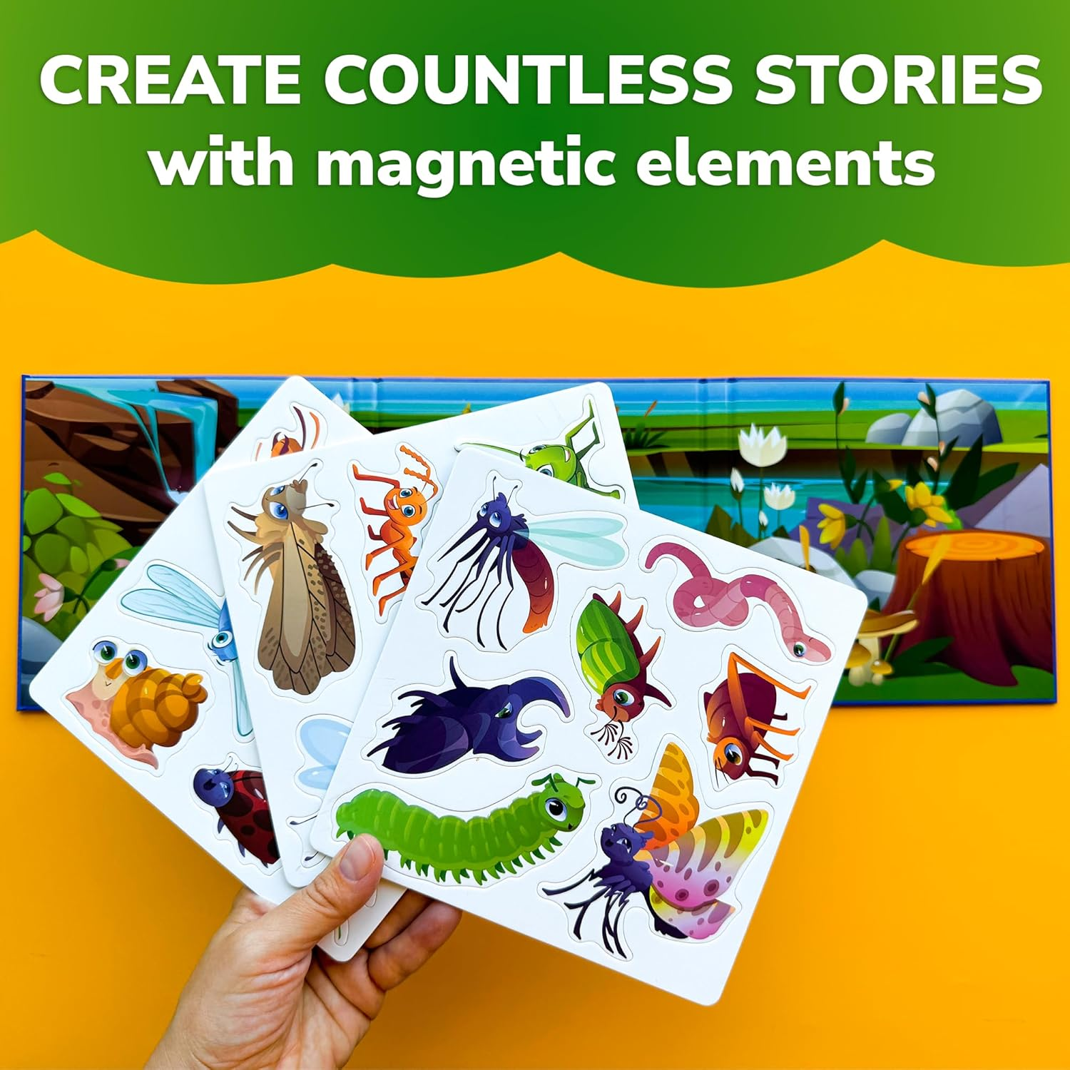 QUOKKA Travel Magnetic Puzzles for Toddlers 1-3 &ndash; 20+Pcs Bugs Game with Extra-Long Play Book &ndash; Fun Travel Game Toy for Kids Ages 3-5 &ndash; Strong Magnets for Car Activities &ndash; Fun Toddler Puzzle Ages 2-4 - Bugs image number 5