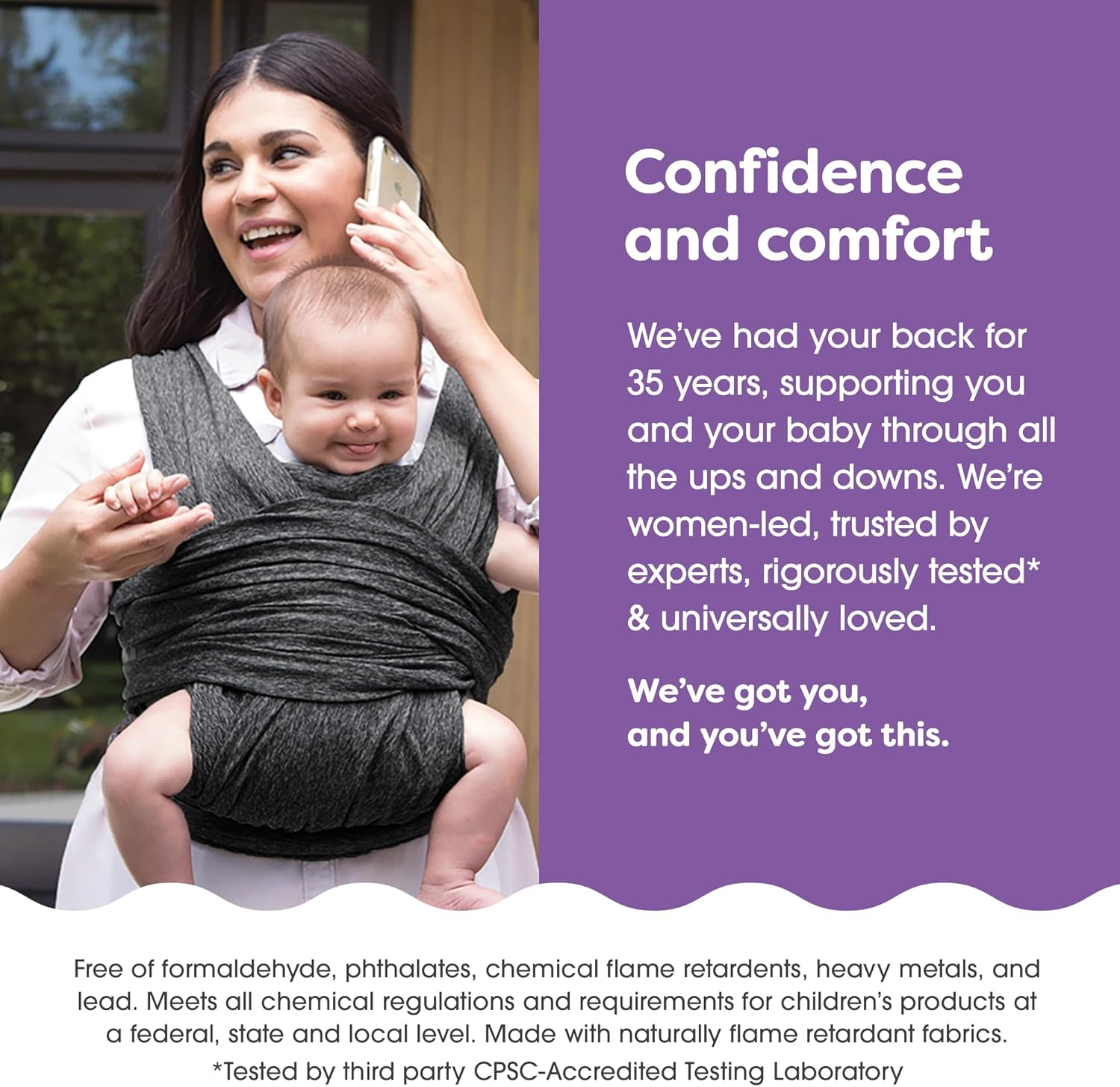 Boppy Baby Carrier - Adjustable Comfyfit, Heathered Gray, Hybrid Wrap with New Adjustable Arm Straps to Fit More Bodies, 3 Carrying Positions, 0M+ 8-35Lbs, Soft Yoga-Inspired Fabric with Storage Pouch image number 2