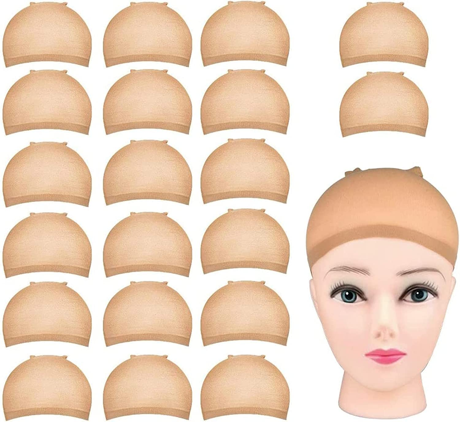 TAVVKE Wig Caps for Women - Nylon Wig Caps for Lace Front Wig Stocking Caps for Wigs Nude Wig Cap 20 Pcs (Light Brown)