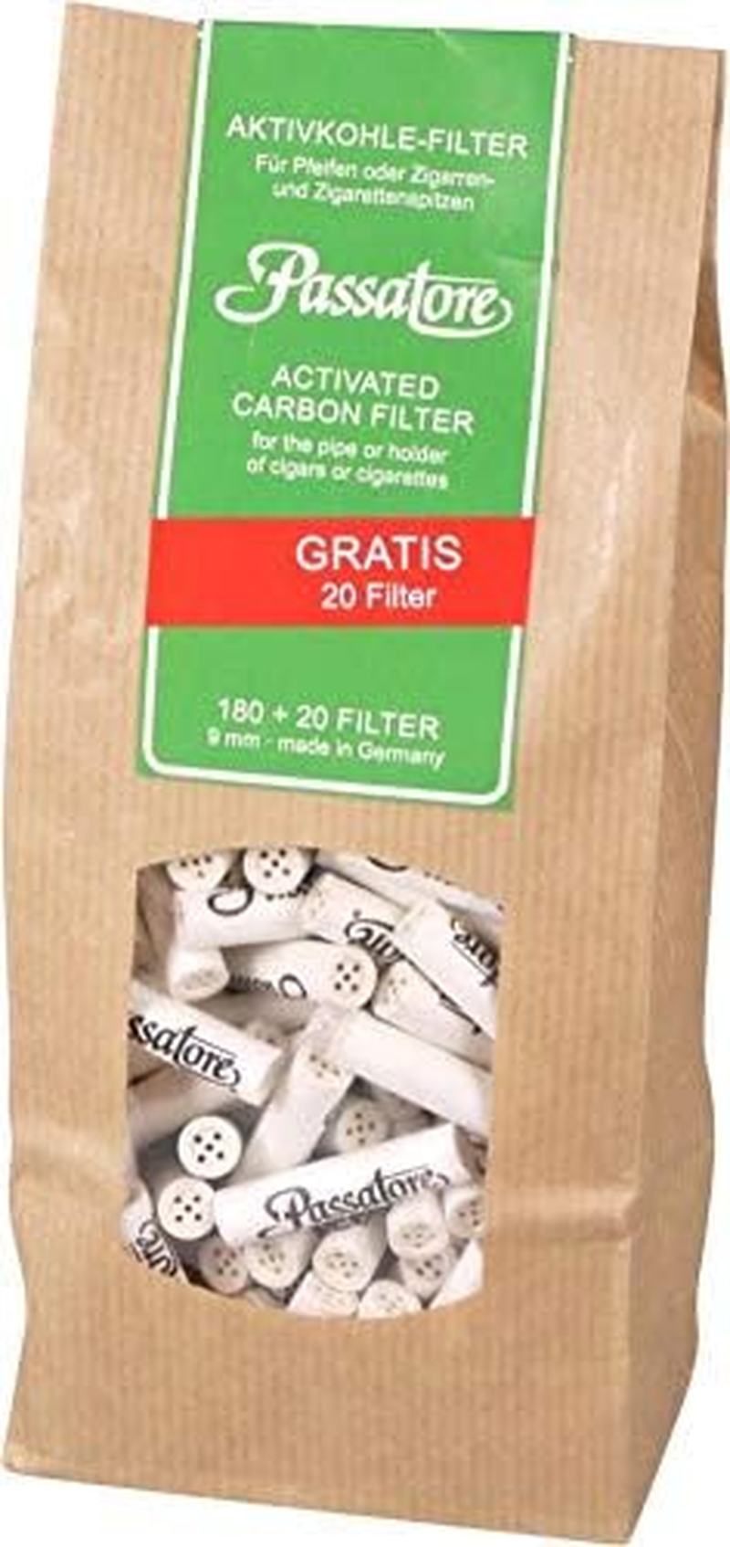 Passatore 9 Mm Activated Carbon Filter with 180 Filters + 20 Filters in Eco Bag