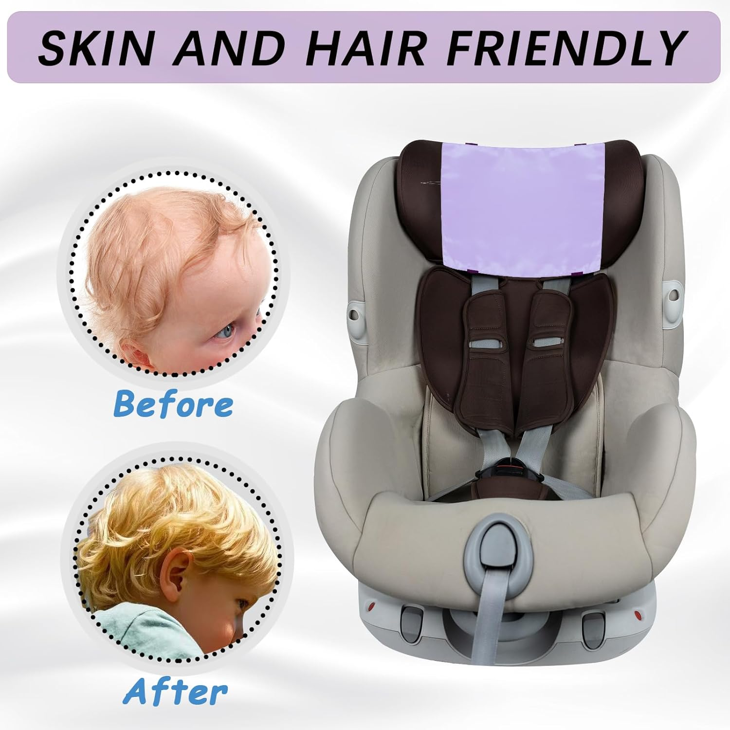 2 PCS Satin Car Seat Headrest Cover for Babies, Soft Silk Feeling Headrest Cover for Hair Protection, Satin Baby Car Seat Hair Protector (Pink+Purple) - Pink+Purple image number 2